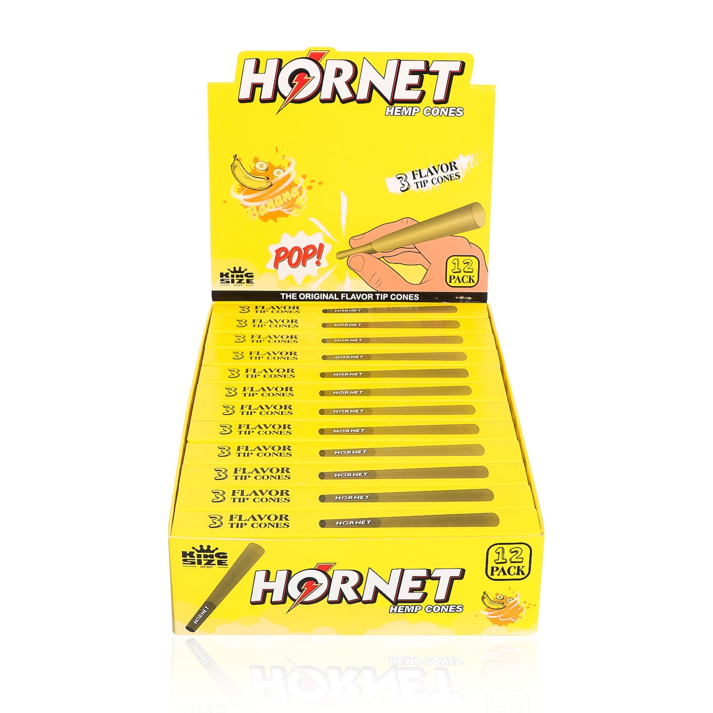 HORNET Banana Flavors Pre Rolled Cones With Tips, King Size Pre Rolled Rolling Paper & Flavored Pop, 3 PCS / Pack 12 Pack / Box