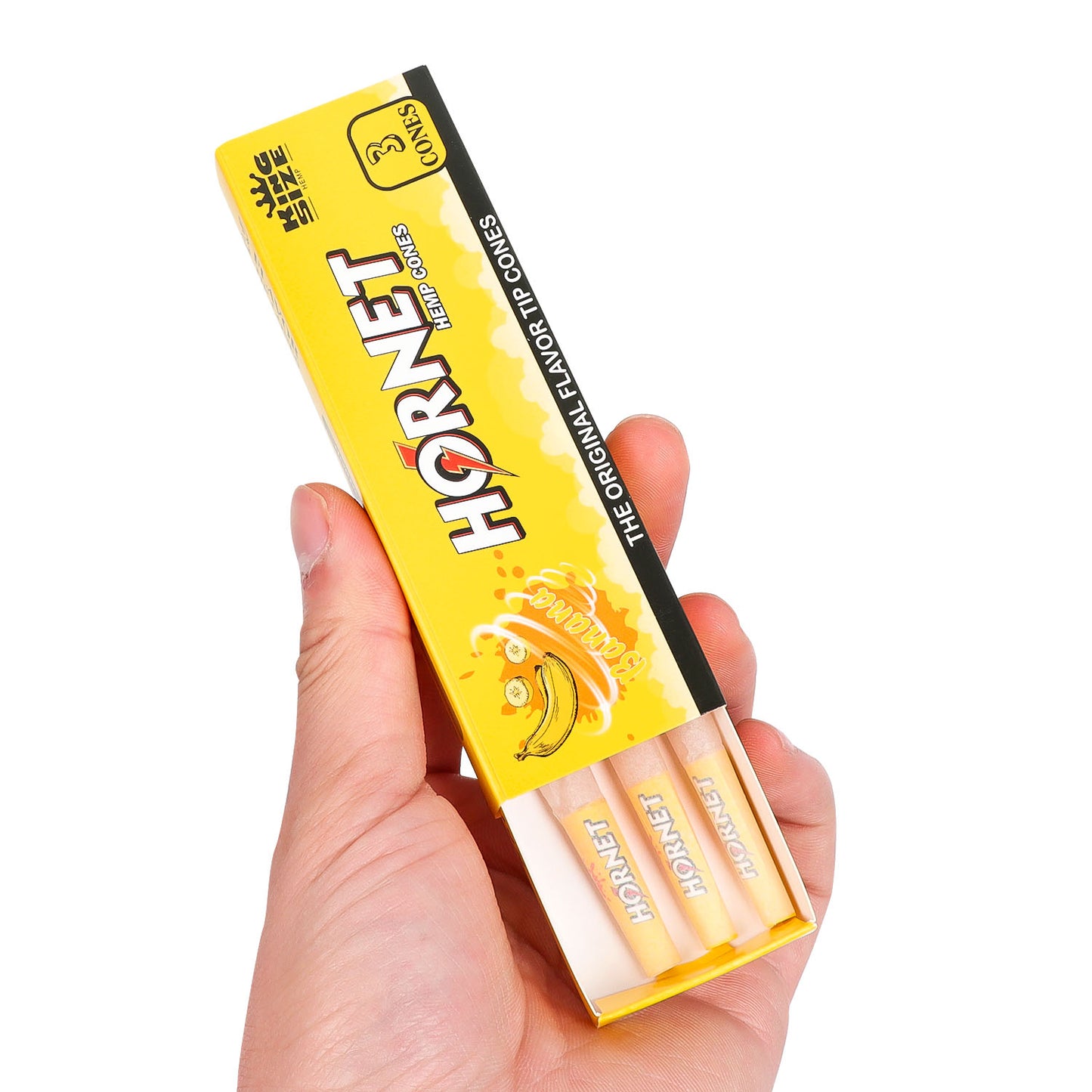 HORNET Banana Flavors Pre Rolled Cones With Tips, King Size Pre Rolled Rolling Paper & Flavored Pop, 3 PCS / Pack 12 Pack / Box