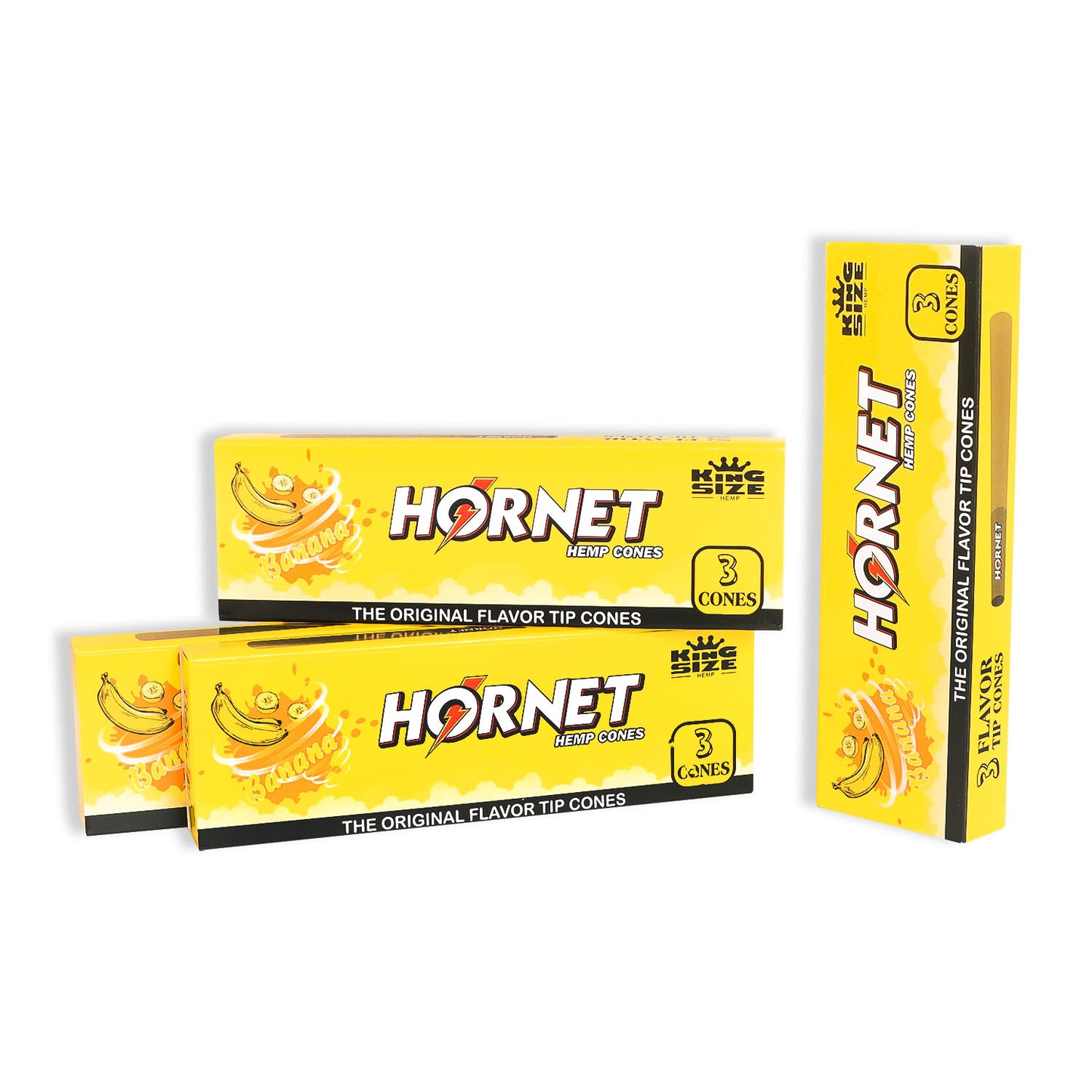 HORNET Banana Flavors Pre Rolled Cones With Tips, King Size Pre Rolled Rolling Paper & Flavored Pop, 3 PCS / Pack 12 Pack / Box