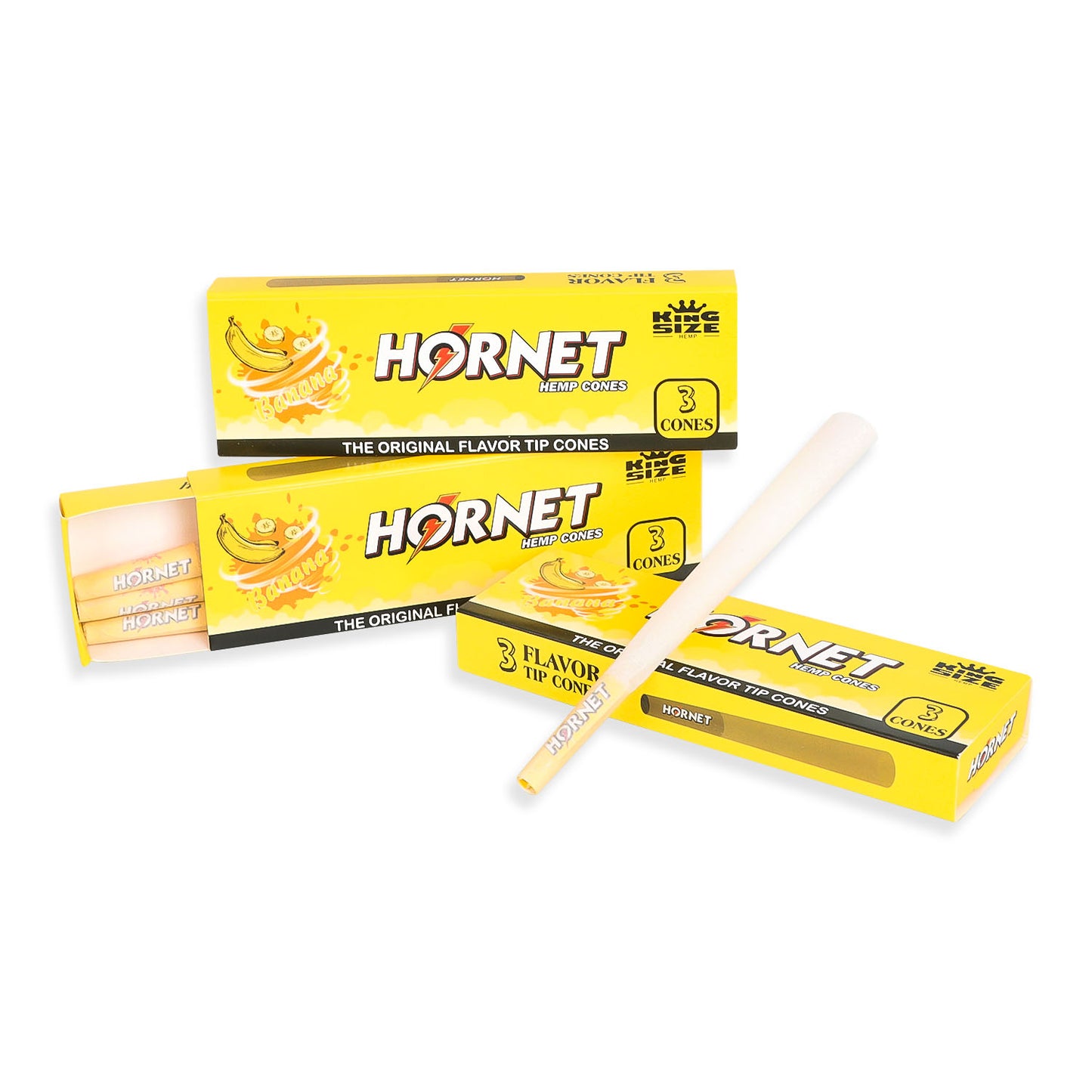 HORNET Banana Flavors Pre Rolled Cones With Tips, King Size Pre Rolled Rolling Paper & Flavored Pop, 3 PCS / Pack 12 Pack / Box
