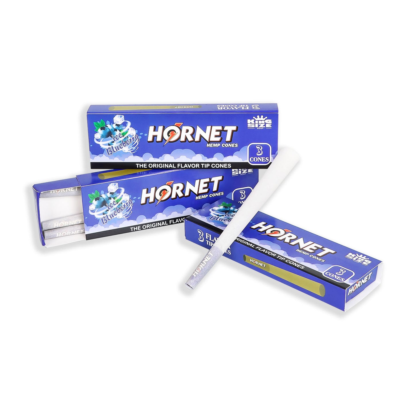 HORNET Blueberry Flavors Pre Rolled Cones With Tips, King Size Pre Rolled Rolling Paper & Flavored Pop, 3 PCS / Pack 12 Pack / Box
