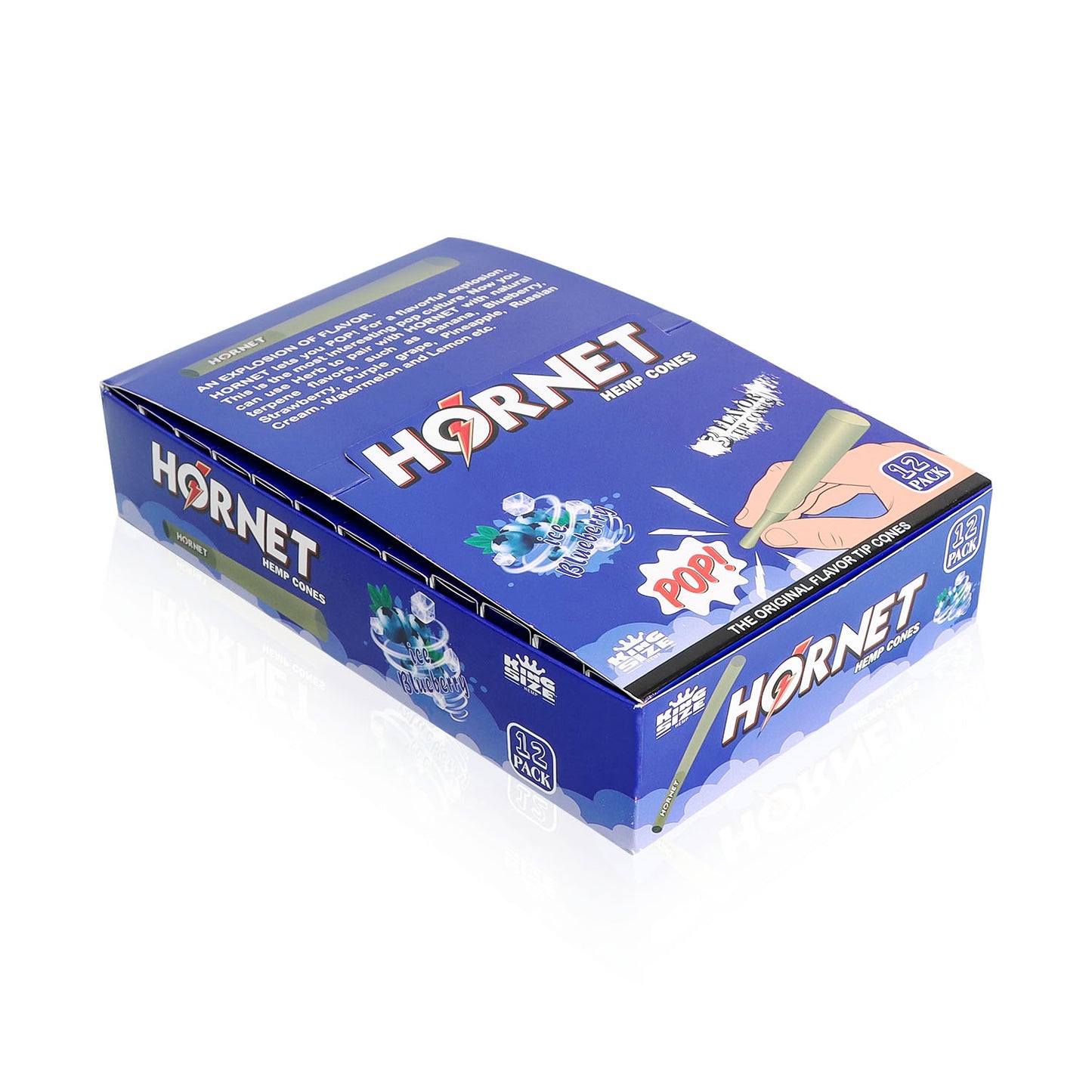HORNET Blueberry Flavors Pre Rolled Cones With Tips, King Size Pre Rolled Rolling Paper & Flavored Pop, 3 PCS / Pack 12 Pack / Box