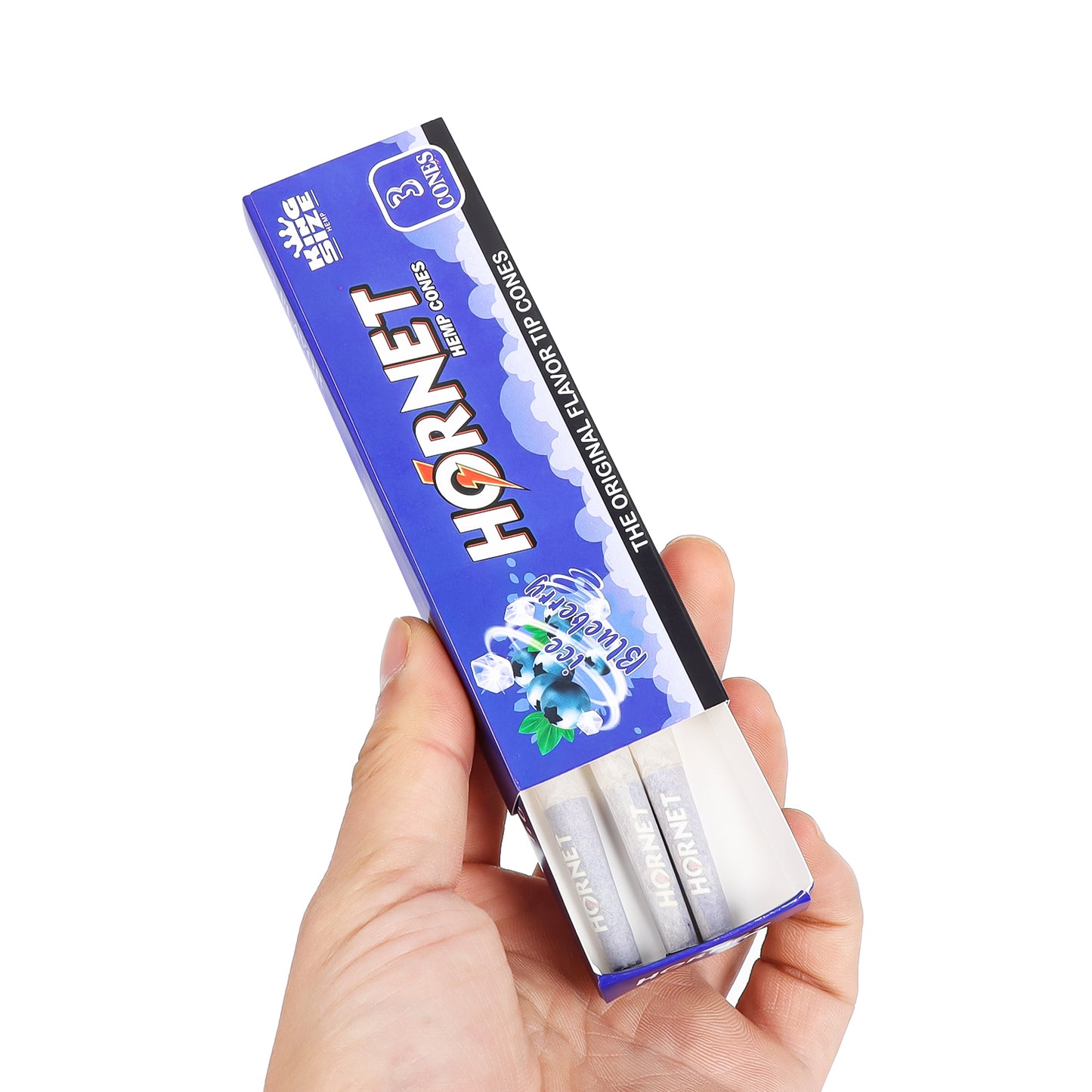 HORNET Blueberry Flavors Pre Rolled Cones With Tips, King Size Pre Rolled Rolling Paper & Flavored Pop, 3 PCS / Pack 12 Pack / Box