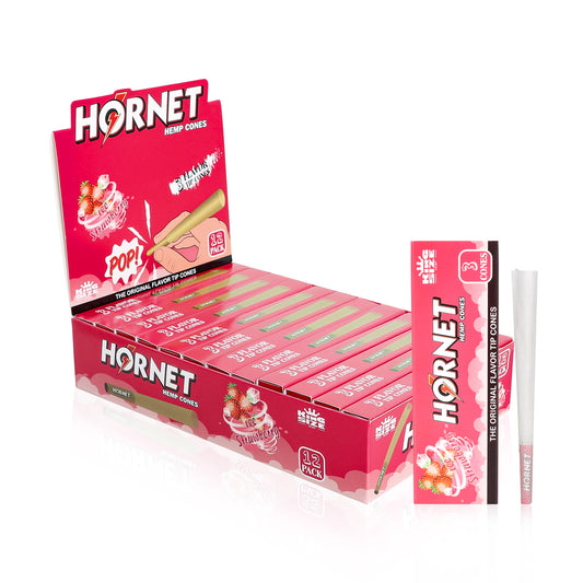 HORNET Strawberry Flavors Pre Rolled Cones With Tips, King Size Pre Rolled Rolling Paper & Flavored Pop, 3 PCS / Pack 12 Pack / Box