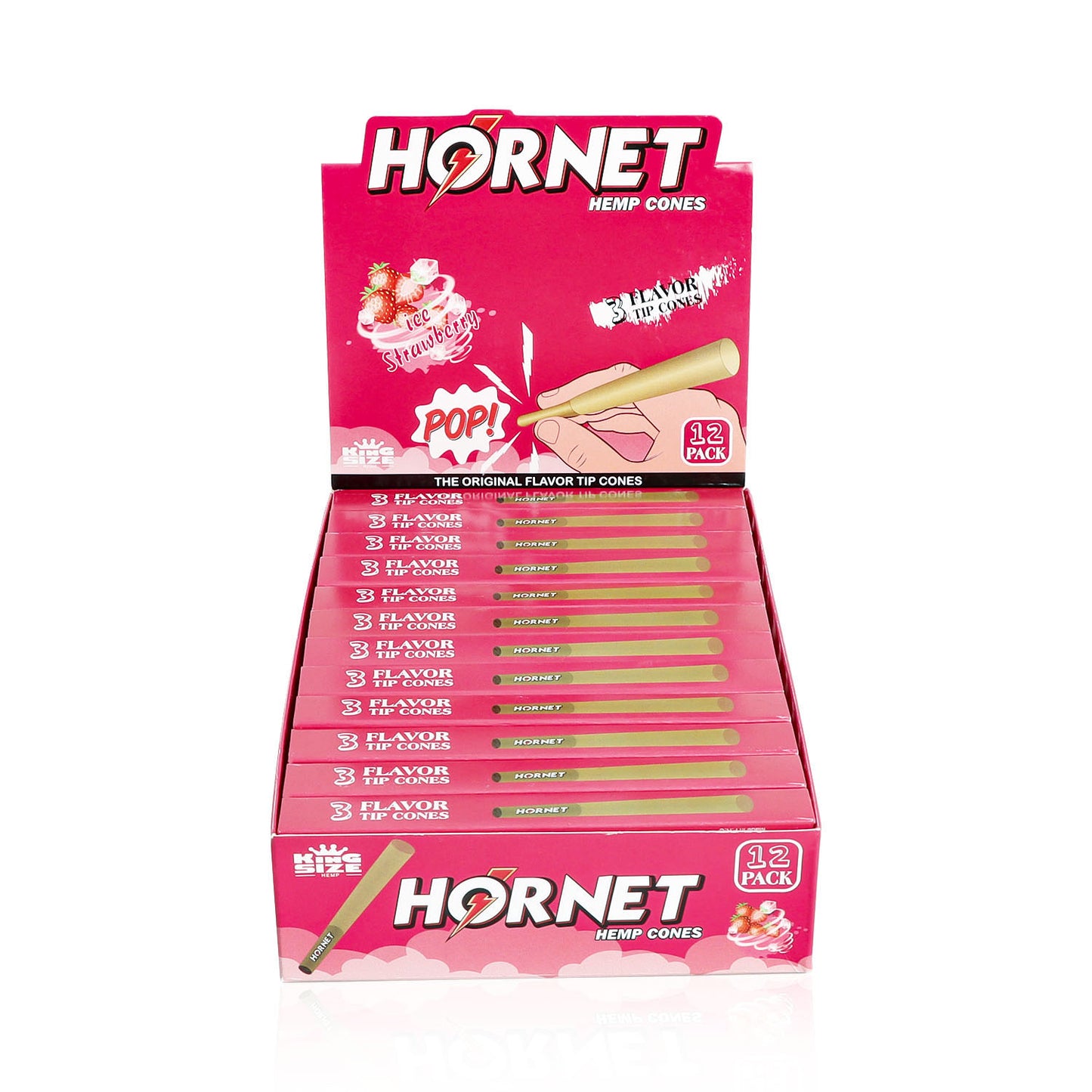HORNET Strawberry Flavors Pre Rolled Cones With Tips, King Size Pre Rolled Rolling Paper & Flavored Pop, 3 PCS / Pack 12 Pack / Box