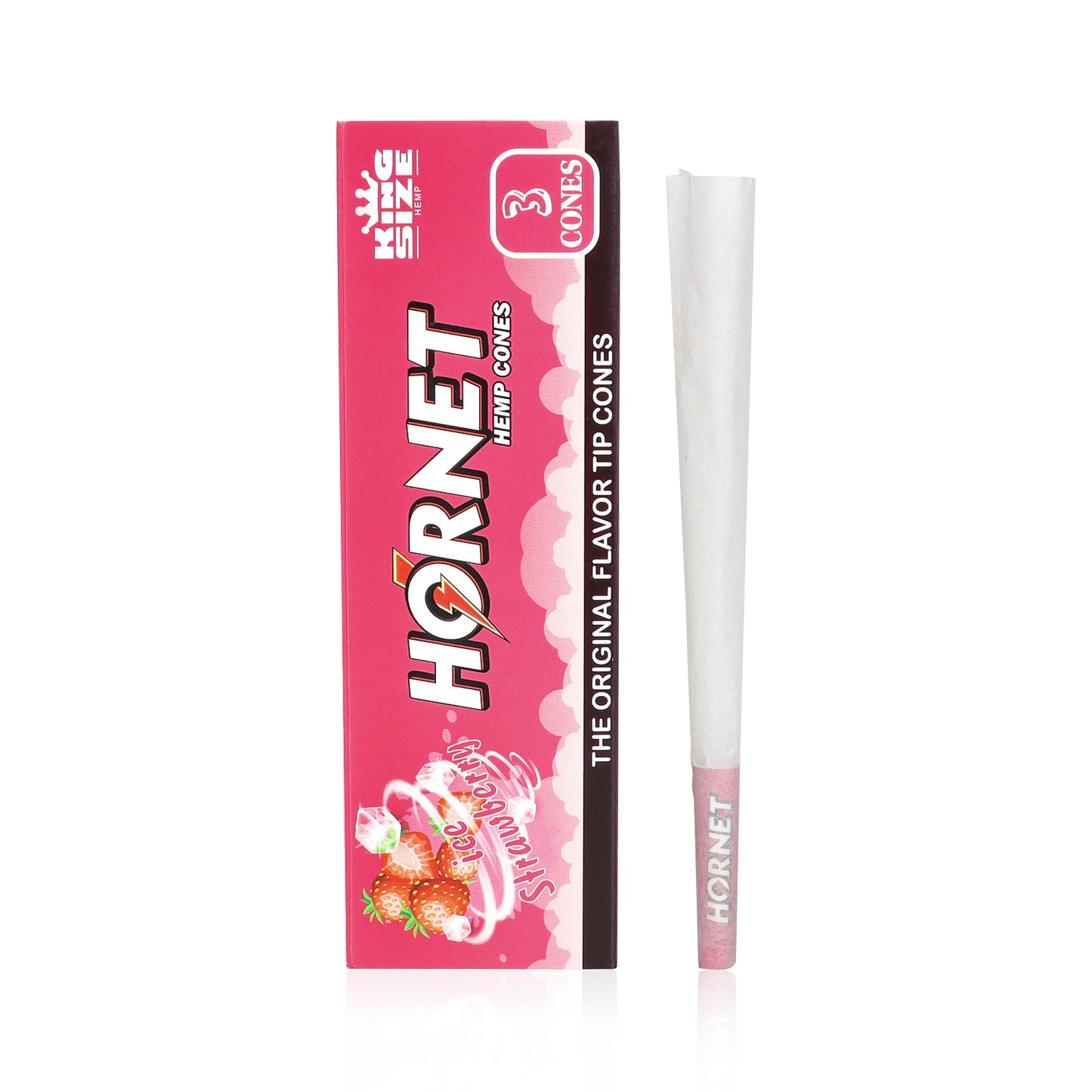 HORNET Strawberry Flavors Pre Rolled Cones With Tips, King Size Pre Rolled Rolling Paper & Flavored Pop, 3 PCS / Pack 12 Pack / Box