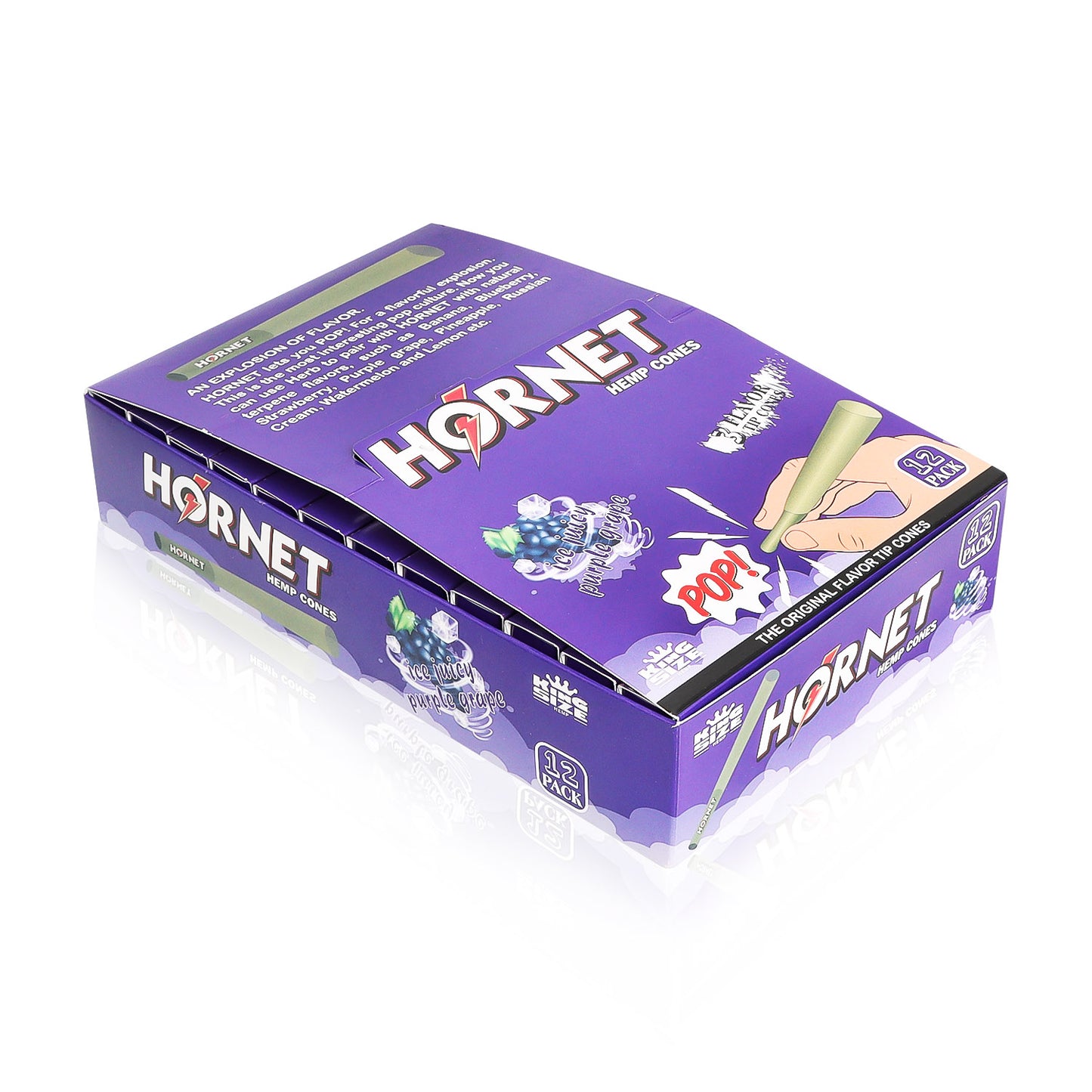 HORNET Grape Flavors Pre Rolled Cones With Tips, King Size Pre Rolled Rolling Paper & Flavored Pop, 3 PCS / Pack 12 Pack / Box