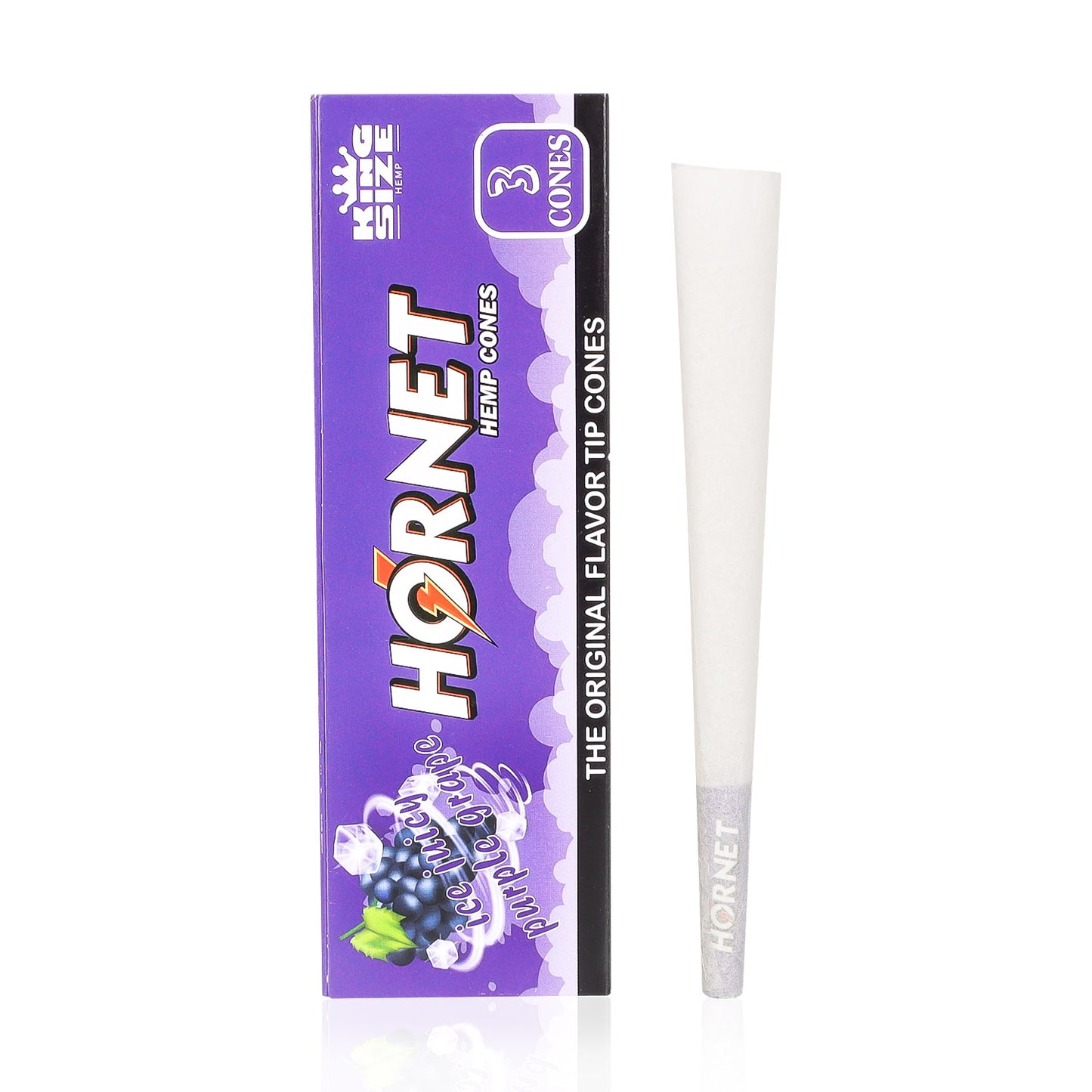 HORNET Grape Flavors Pre Rolled Cones With Tips, King Size Pre Rolled Rolling Paper & Flavored Pop, 3 PCS / Pack 12 Pack / Box