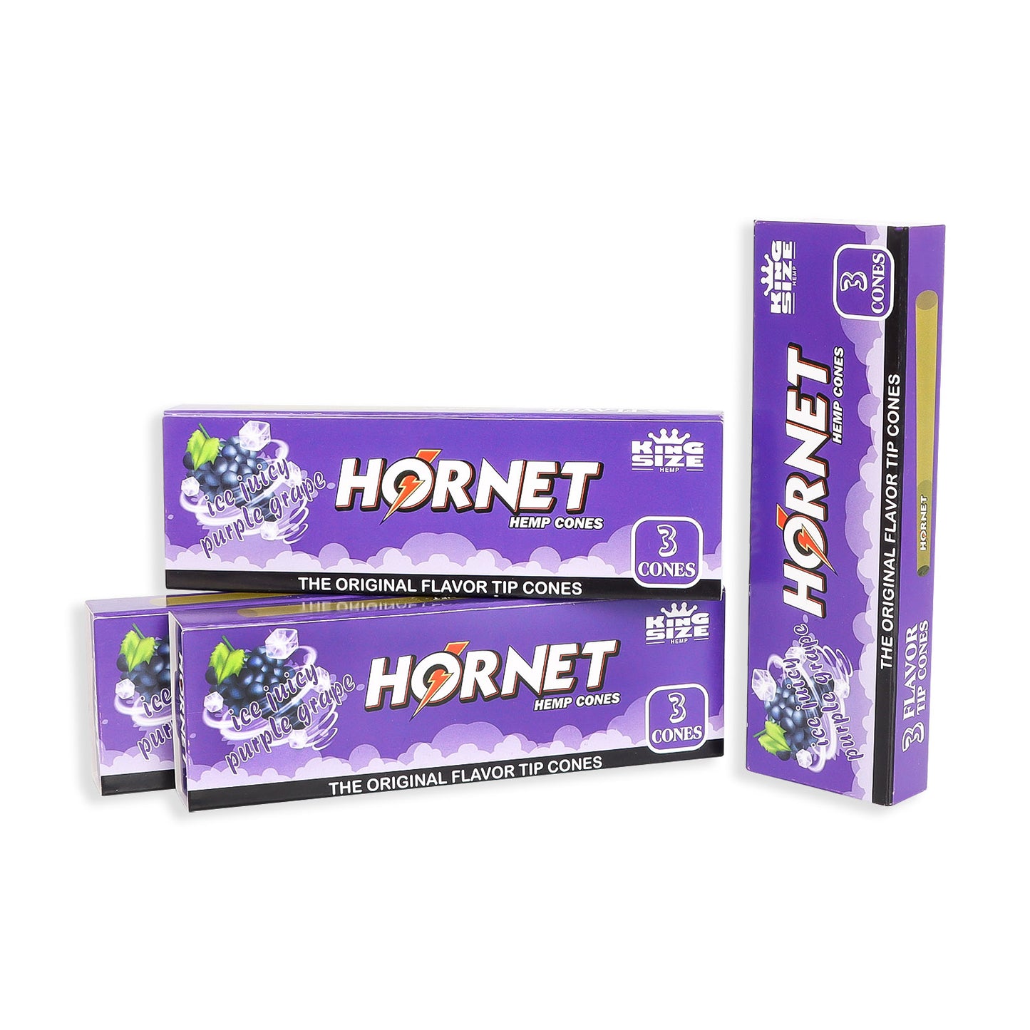 HORNET Grape Flavors Pre Rolled Cones With Tips, King Size Pre Rolled Rolling Paper & Flavored Pop, 3 PCS / Pack 12 Pack / Box