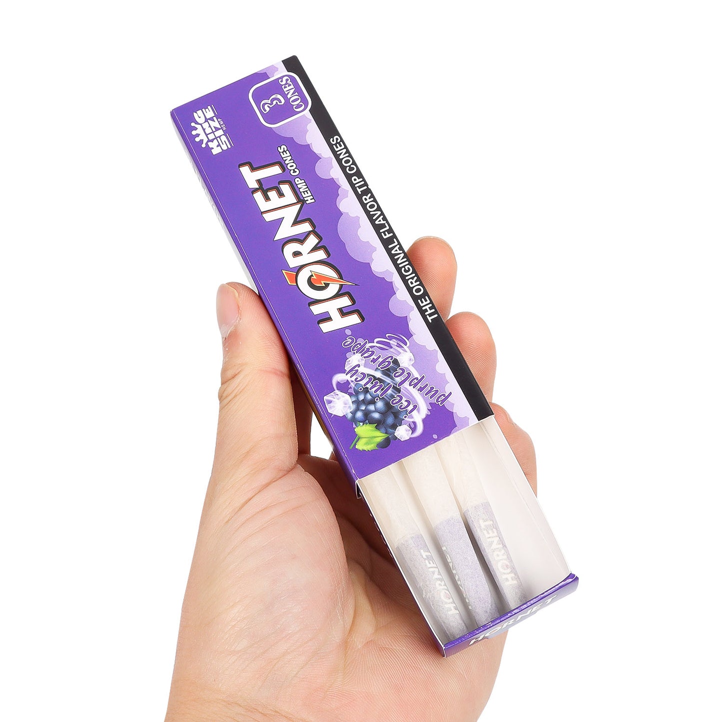 HORNET Grape Flavors Pre Rolled Cones With Tips, King Size Pre Rolled Rolling Paper & Flavored Pop, 3 PCS / Pack 12 Pack / Box