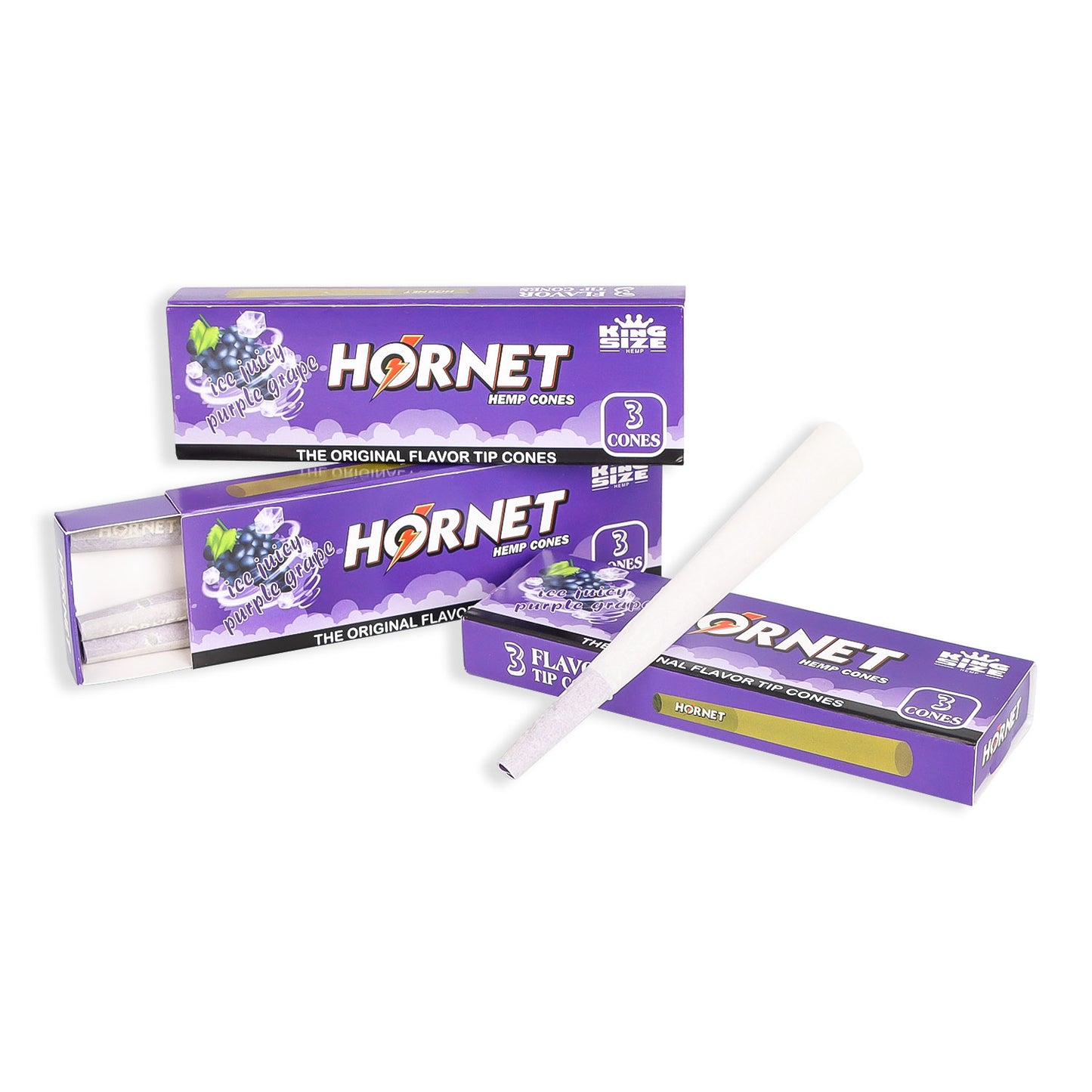 HORNET Grape Flavors Pre Rolled Cones With Tips, King Size Pre Rolled Rolling Paper & Flavored Pop, 3 PCS / Pack 12 Pack / Box