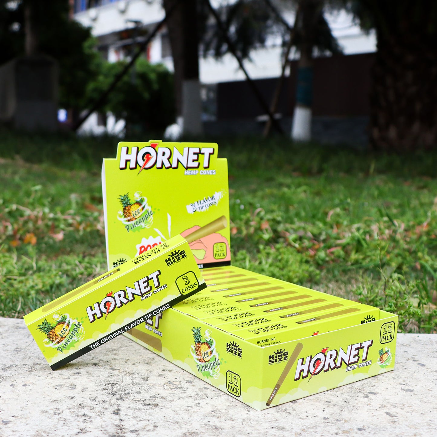 HORNET Ice Pineapple Flavors Pre Rolled Cones With Tips, King Size Pre Rolled Rolling Paper & Flavored Pop, 3 PCS / Pack 12 Pack / Box