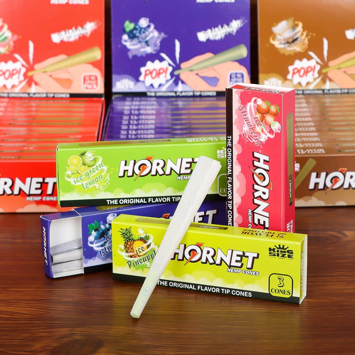 HORNET Ice Pineapple Flavors Pre Rolled Cones With Tips, King Size Pre Rolled Rolling Paper & Flavored Pop, 3 PCS / Pack 12 Pack / Box
