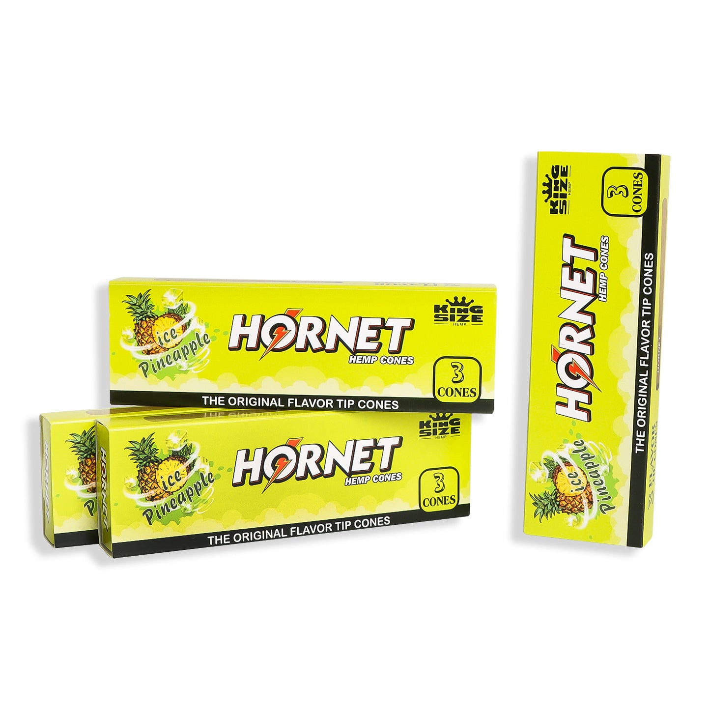 HORNET Ice Pineapple Flavors Pre Rolled Cones With Tips, King Size Pre Rolled Rolling Paper & Flavored Pop, 3 PCS / Pack 12 Pack / Box
