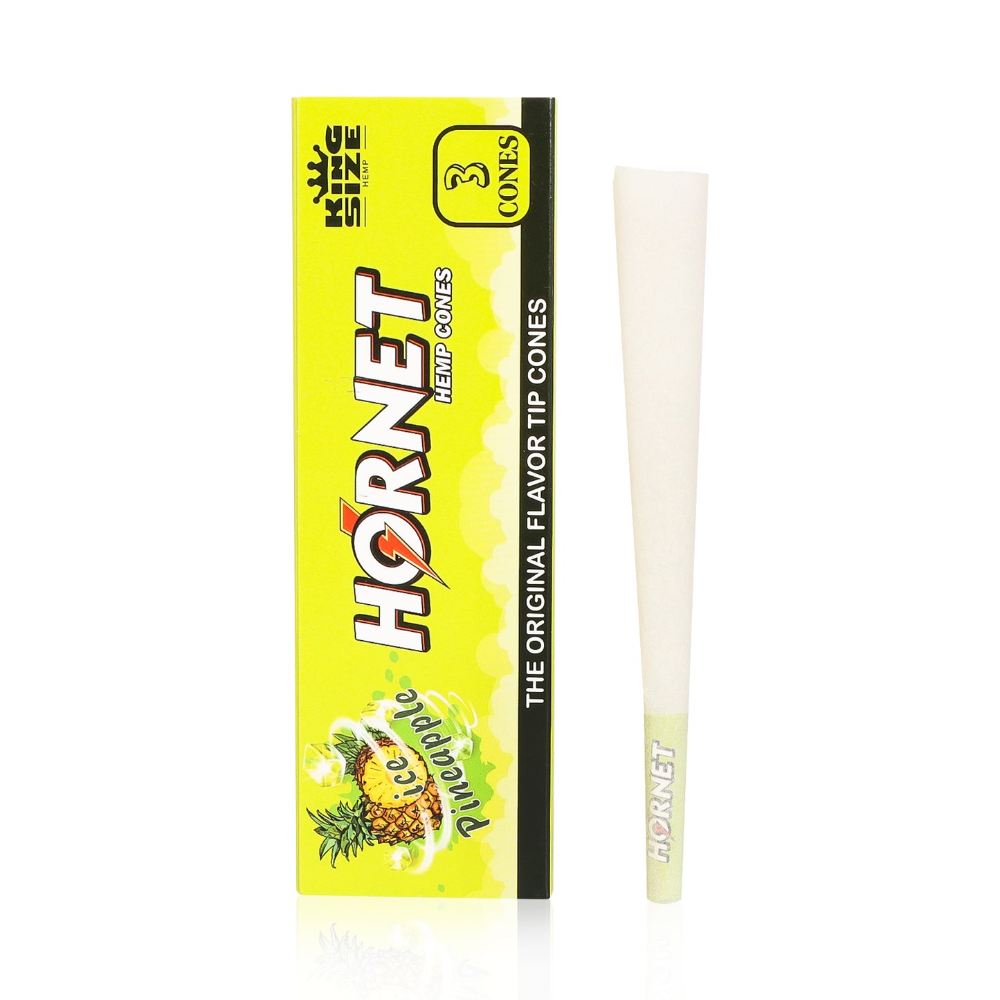 HORNET Ice Pineapple Flavors Pre Rolled Cones With Tips, King Size Pre Rolled Rolling Paper & Flavored Pop, 3 PCS / Pack 12 Pack / Box