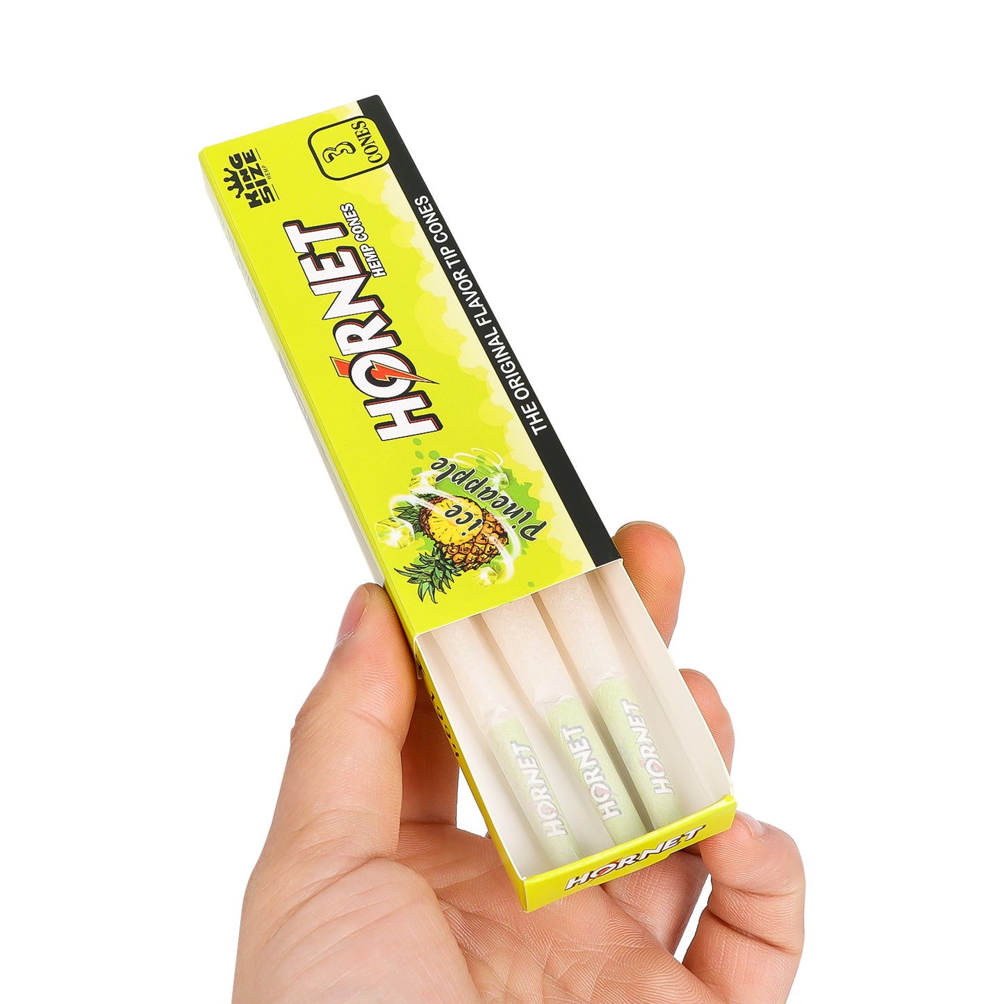 HORNET Ice Pineapple Flavors Pre Rolled Cones With Tips, King Size Pre Rolled Rolling Paper & Flavored Pop, 3 PCS / Pack 12 Pack / Box