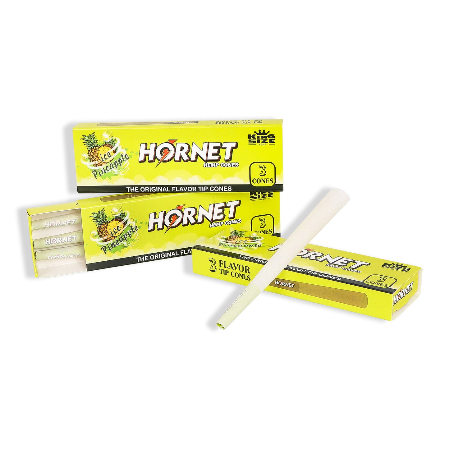 HORNET Ice Pineapple Flavors Pre Rolled Cones With Tips, King Size Pre Rolled Rolling Paper & Flavored Pop, 3 PCS / Pack 12 Pack / Box