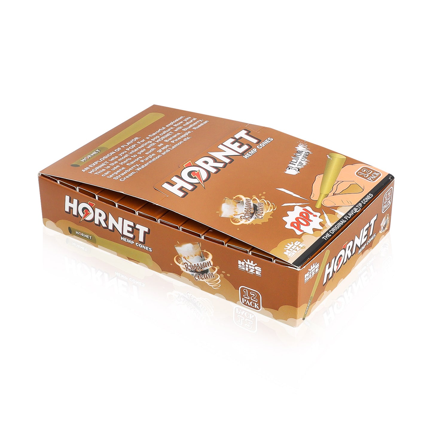 HORNET Russia Cream Flavors Pre Rolled Cones With Tips, King Size Pre Rolled Rolling Paper & Flavored Pop, 3 PCS / Pack 12 Pack / Box