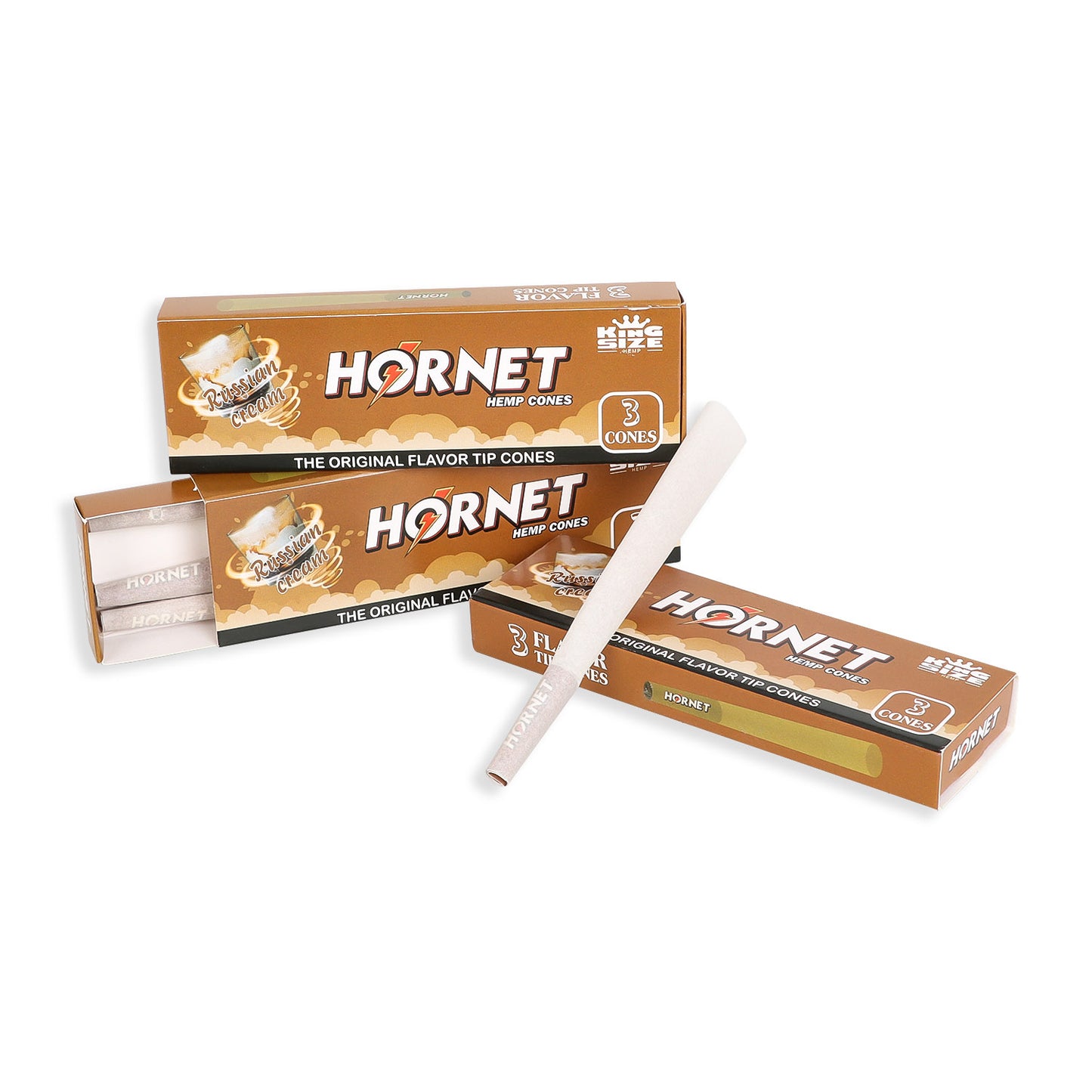 HORNET Russia Cream Flavors Pre Rolled Cones With Tips, King Size Pre Rolled Rolling Paper & Flavored Pop, 3 PCS / Pack 12 Pack / Box