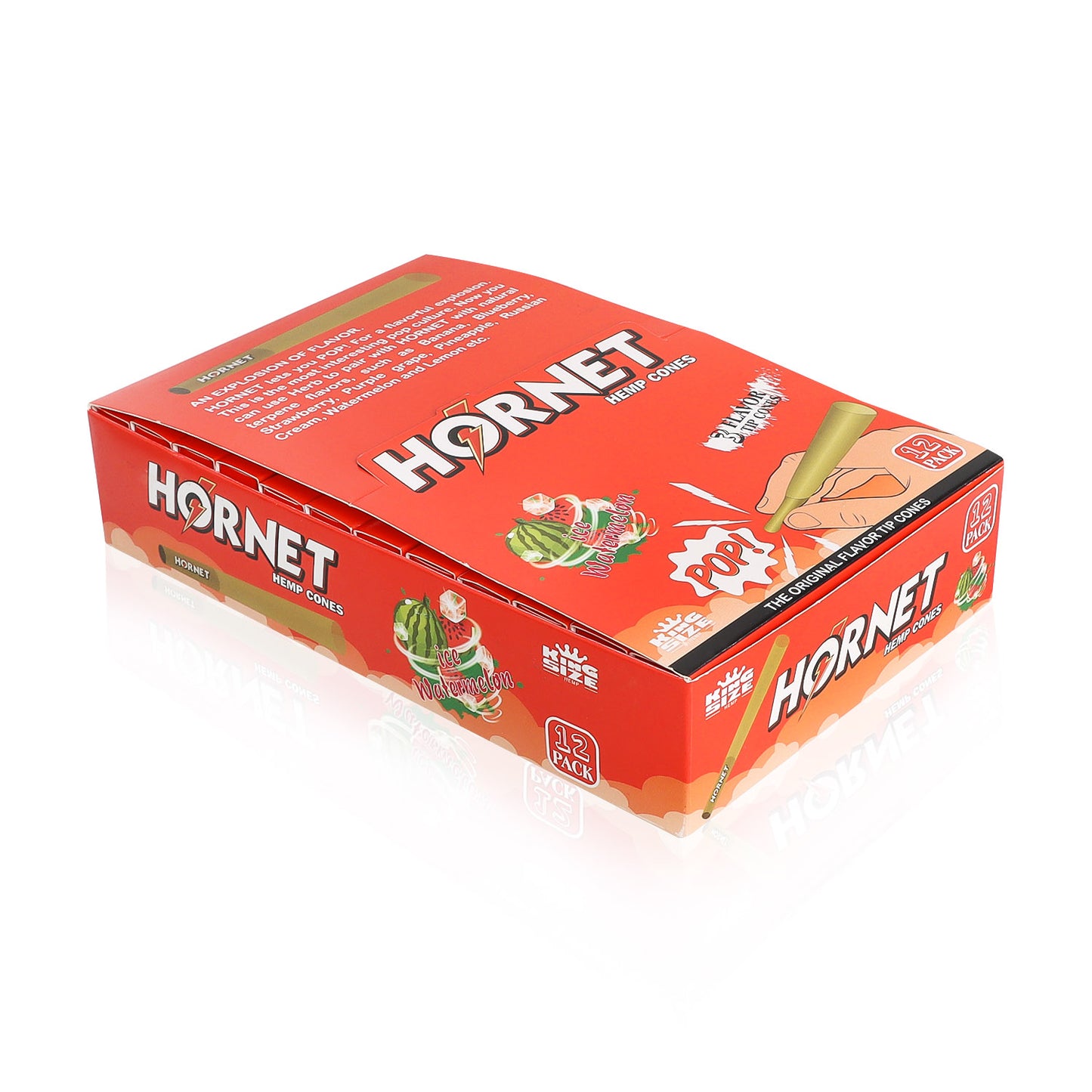 HORNET Ice Watermelon Flavors Pre Rolled Cones With Tips, King Size Pre Rolled Rolling Paper & Flavored Pop, 3 PCS / Pack 12 Pack / Box