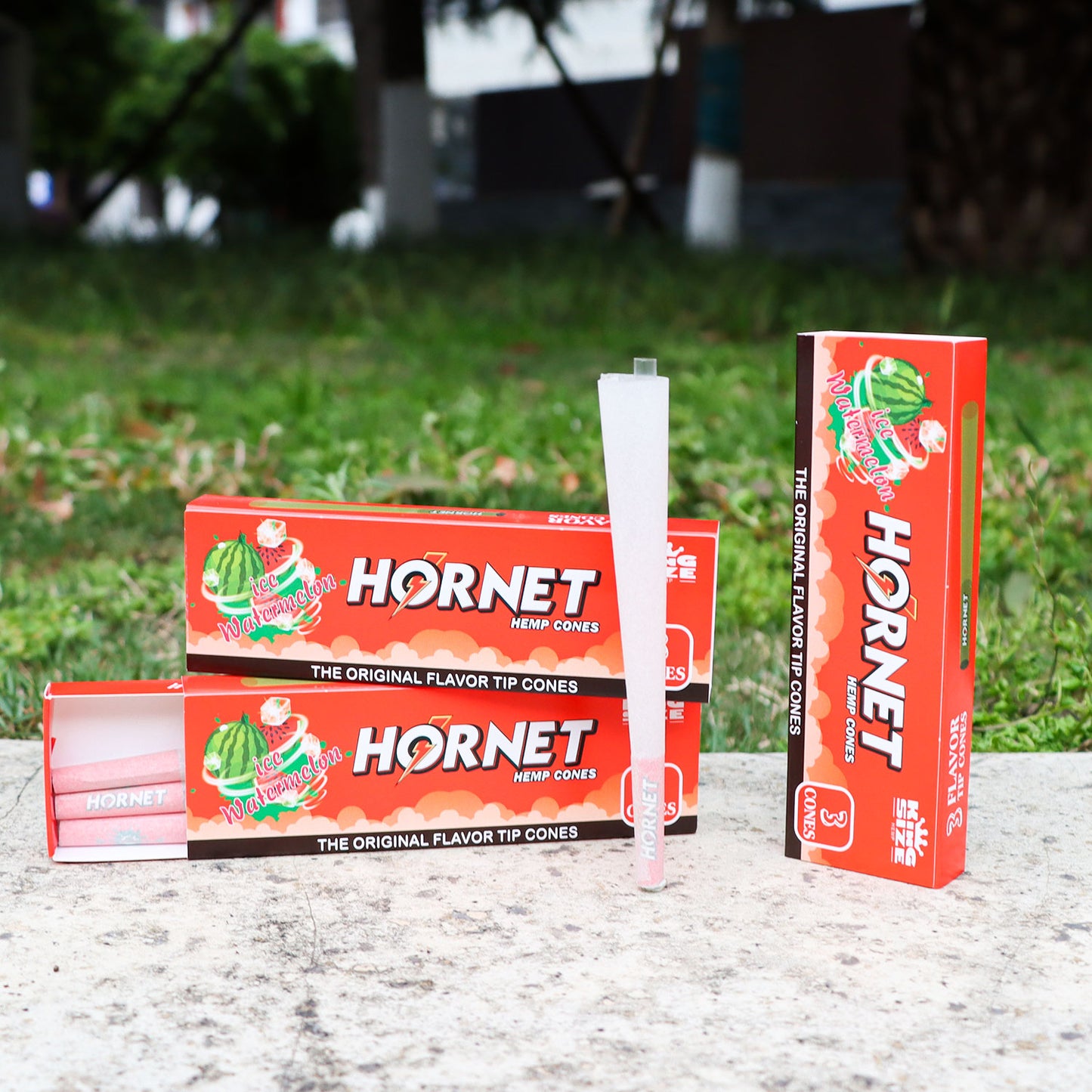 HORNET Ice Watermelon Flavors Pre Rolled Cones With Tips, King Size Pre Rolled Rolling Paper & Flavored Pop, 3 PCS / Pack 12 Pack / Box