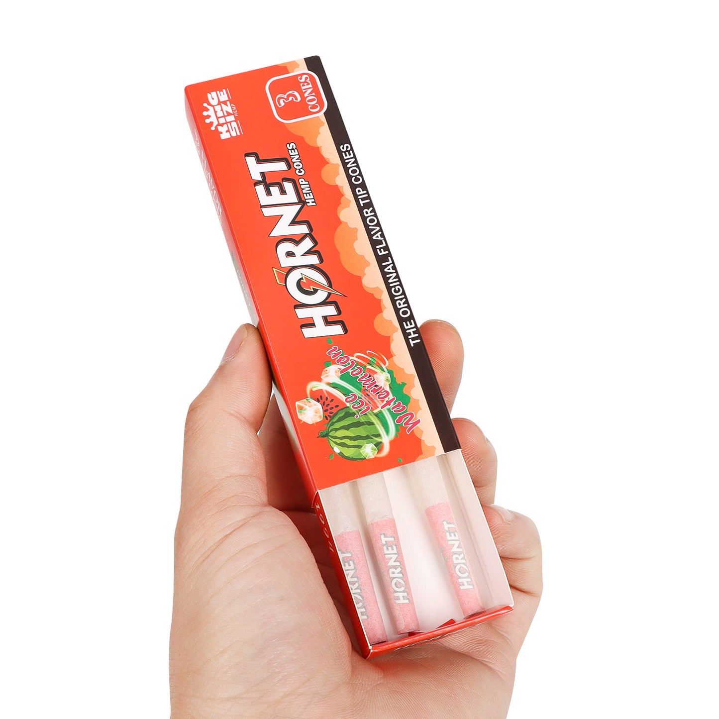 HORNET Ice Watermelon Flavors Pre Rolled Cones With Tips, King Size Pre Rolled Rolling Paper & Flavored Pop, 3 PCS / Pack 12 Pack / Box