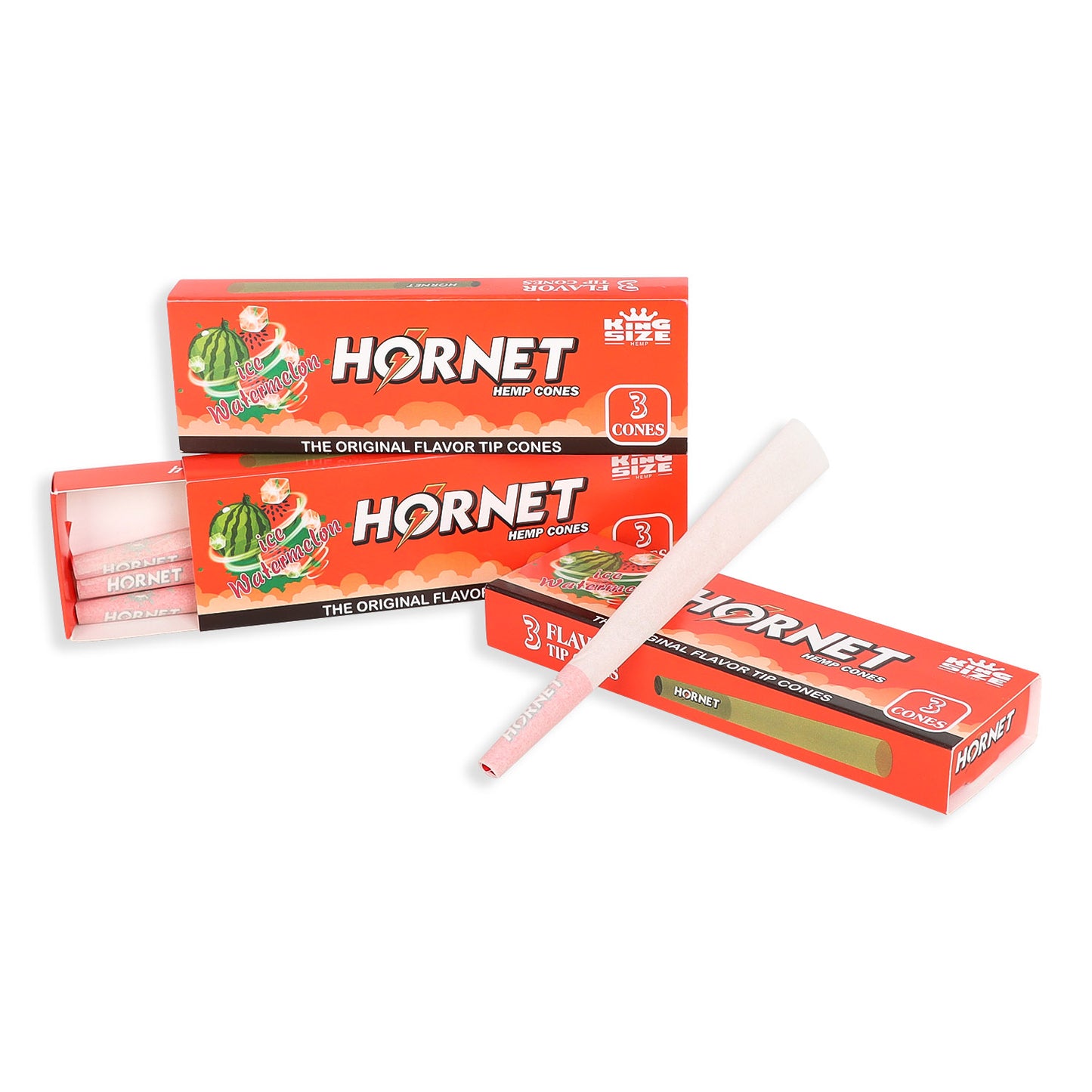 HORNET Ice Watermelon Flavors Pre Rolled Cones With Tips, King Size Pre Rolled Rolling Paper & Flavored Pop, 3 PCS / Pack 12 Pack / Box