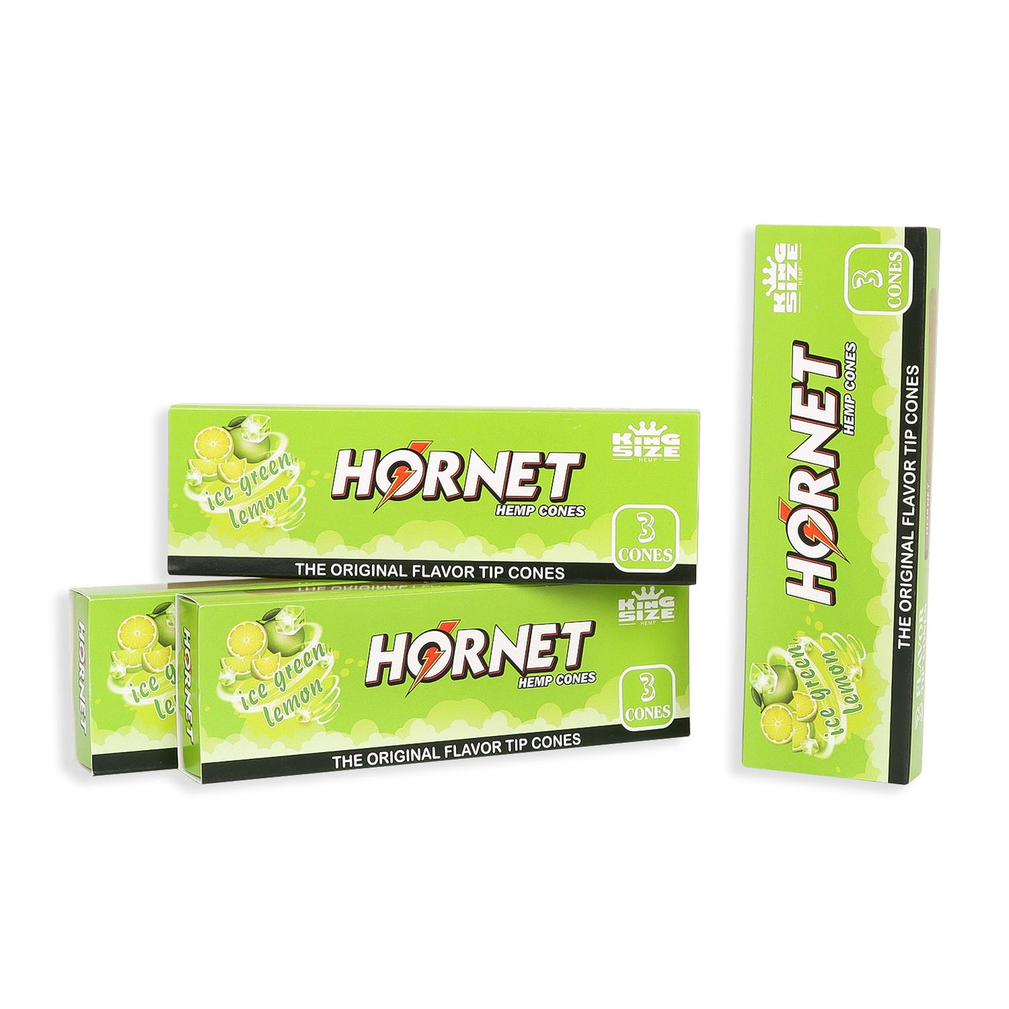 HORNET Ice Green Lemon Flavors Pre Rolled Cones With Tips, King Size Pre Rolled Rolling Paper & Flavored Pop, 3 PCS / Pack 12 Pack / Box