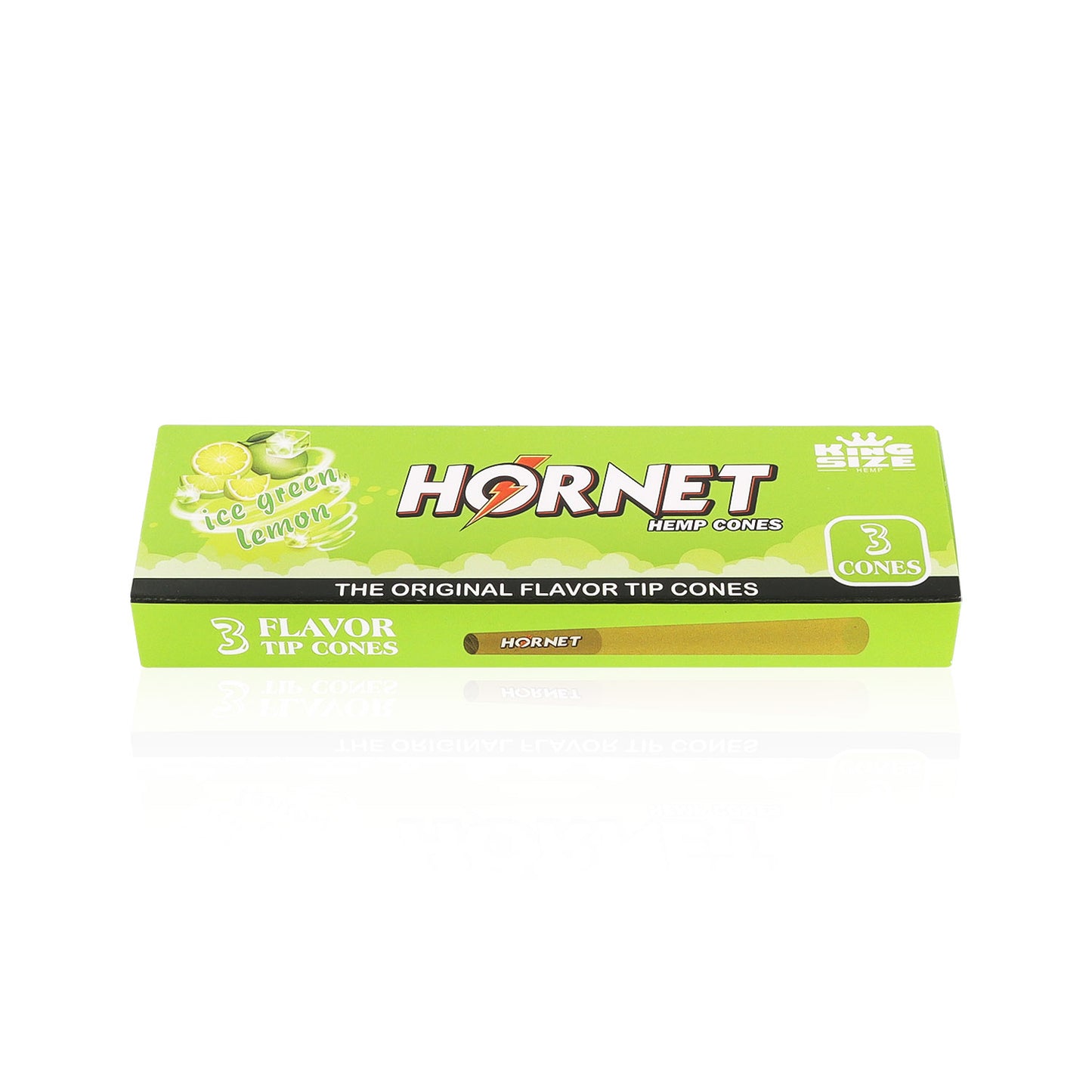 HORNET Ice Green Lemon Flavors Pre Rolled Cones With Tips, King Size Pre Rolled Rolling Paper & Flavored Pop, 3 PCS / Pack 12 Pack / Box