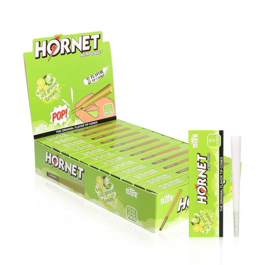HORNET Ice Green Lemon Flavors Pre Rolled Cones With Tips, King Size Pre Rolled Rolling Paper & Flavored Pop, 3 PCS / Pack 12 Pack / Box