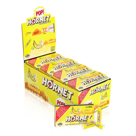 Hornet Banana Flavors Filter Tips with Flavored Pop, 7 mm Filter Tips, 10 Tips / Pack 24 Packs / Box