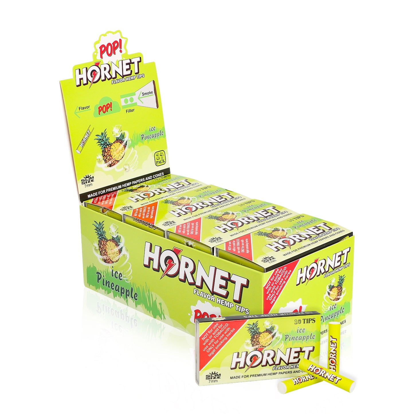 HORNET Pineapple Flavors Filter Tips with Flavored Pop, 7 mm Filter Tips, 10 Tips / Pack 24 Packs / Box