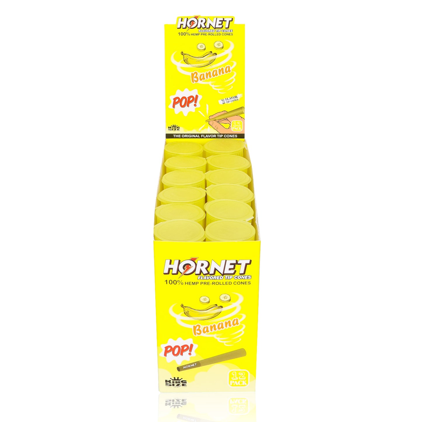 HORNET Banana Flavors Pre Rolled Cones, King Size Pre Rolled Rolling Paper With Tips, Slow Burning Rolling Cones & Flavored Pop, 3 PCS / Tube, 12 Tubes / Box