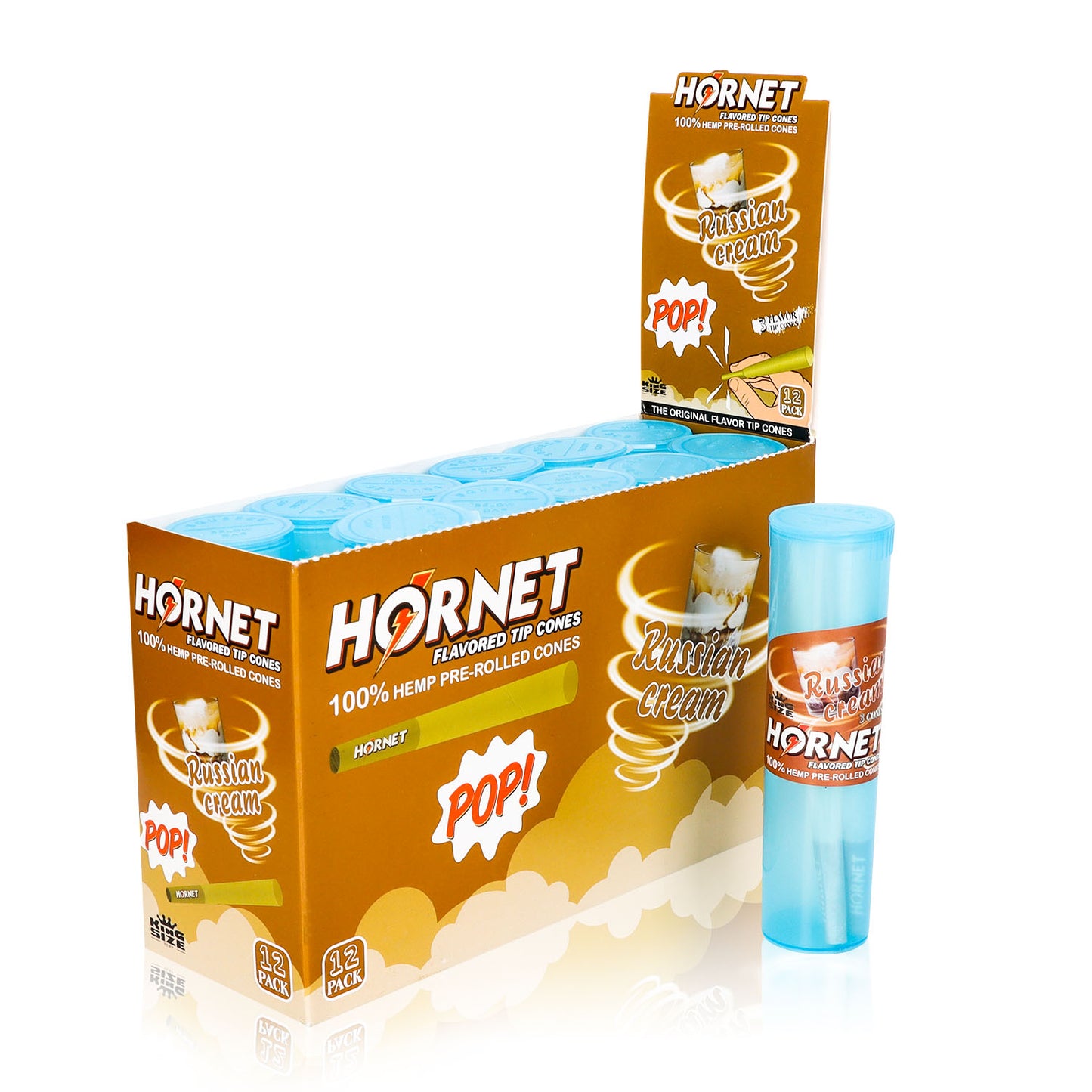 HORNET Cream Flavors Pre Rolled Cones, King Size Pre Rolled Rolling Paper With Tips, Slow Burning Rolling Cones & Flavored Pop, 3 PCS / Tube, 12 Tubes / Box