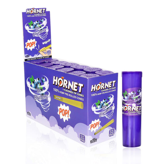 HORNET Blueberry Flavors Pre Rolled Cones, King Size Pre Rolled Rolling Paper With Tips, Slow Burning Rolling Cones & Flavored Pop, 3 PCS / Tube, 12 Tubes / Box