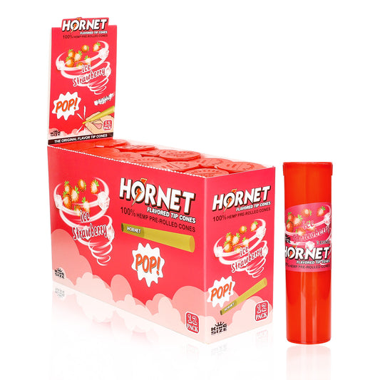 HORNET Strawberry Flavors Pre Rolled Cones, King Size Pre Rolled Rolling Paper With Tips, Slow Burning Rolling Cones & Flavored Pop, 3 PCS / Tube, 12 Tubes / Box