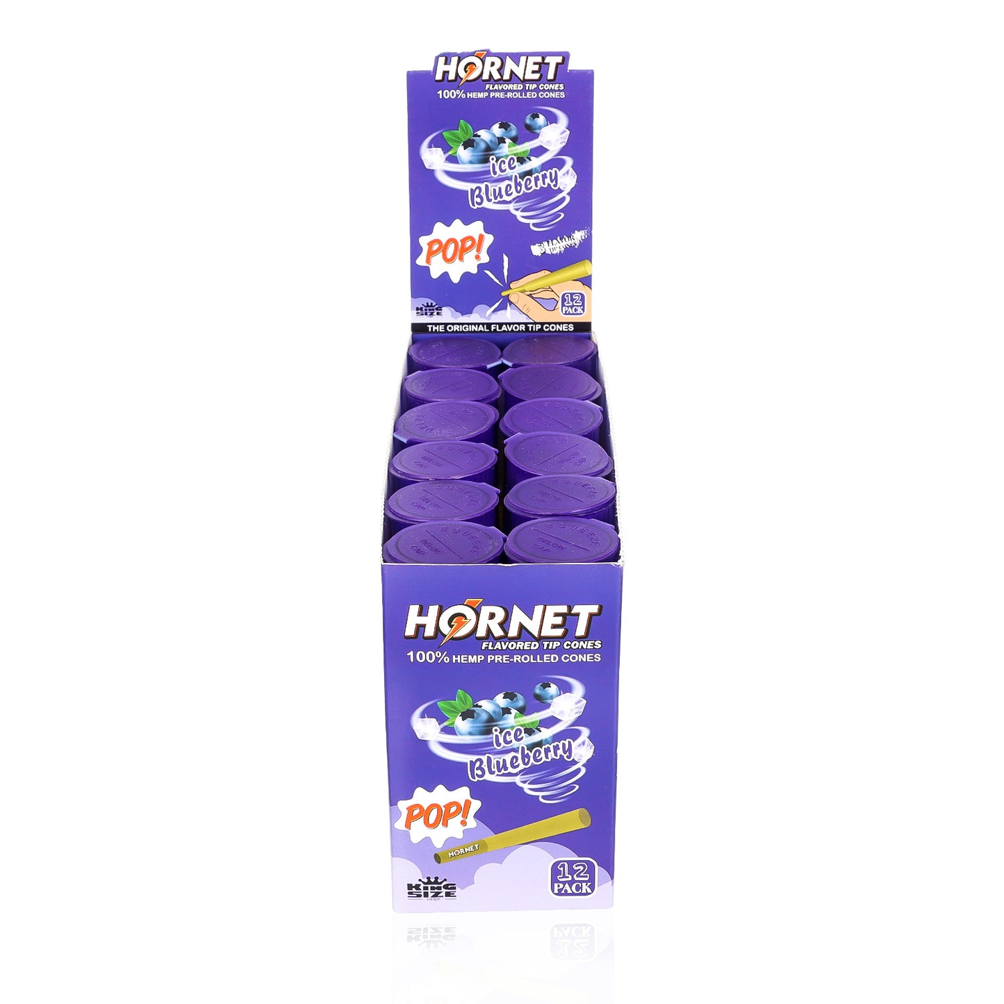HORNET Blueberry Flavors Pre Rolled Cones, King Size Pre Rolled Rolling Paper With Tips, Slow Burning Rolling Cones & Flavored Pop, 3 PCS / Tube, 12 Tubes / Box