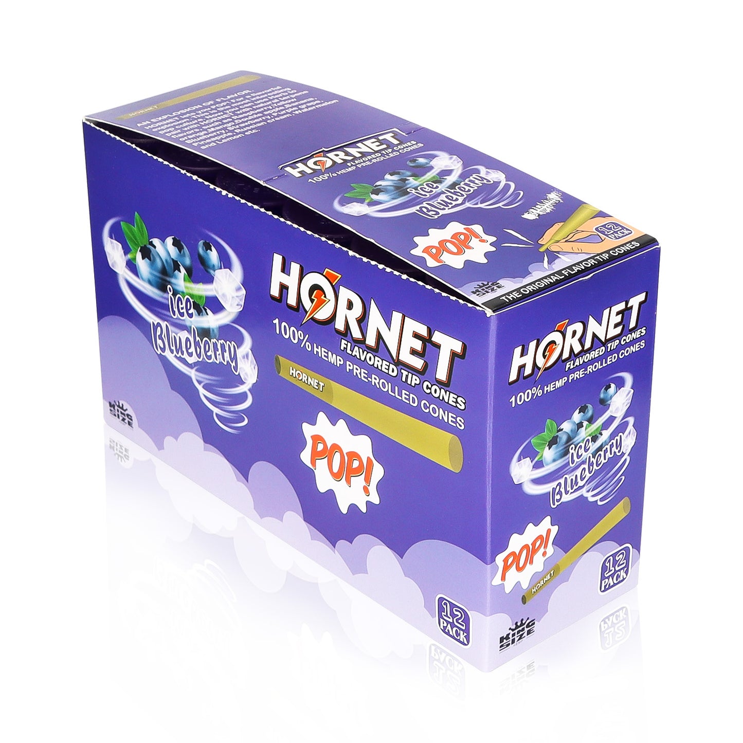 HORNET Blueberry Flavors Pre Rolled Cones, King Size Pre Rolled Rolling Paper With Tips, Slow Burning Rolling Cones & Flavored Pop, 3 PCS / Tube, 12 Tubes / Box