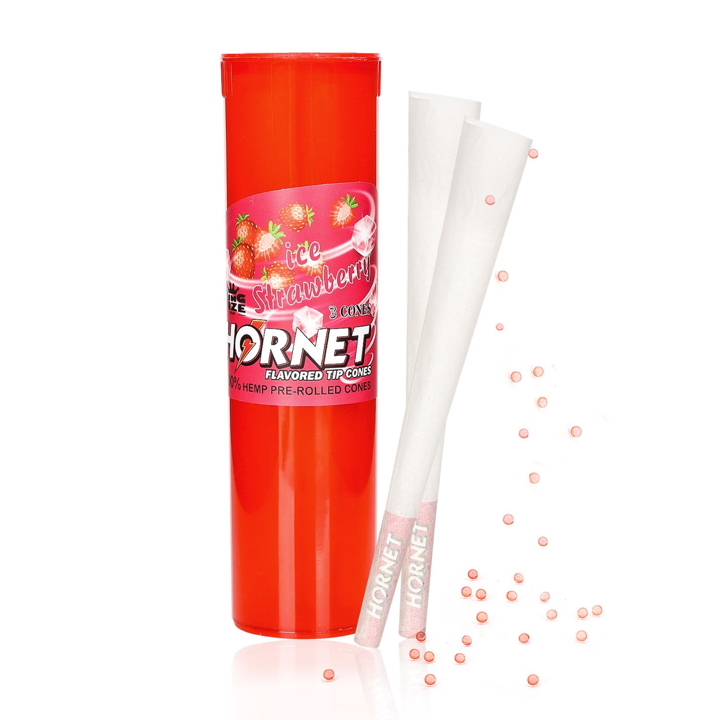 HORNET Strawberry Flavors Pre Rolled Cones, King Size Pre Rolled Rolling Paper With Tips, Slow Burning Rolling Cones & Flavored Pop, 3 PCS / Tube, 12 Tubes / Box