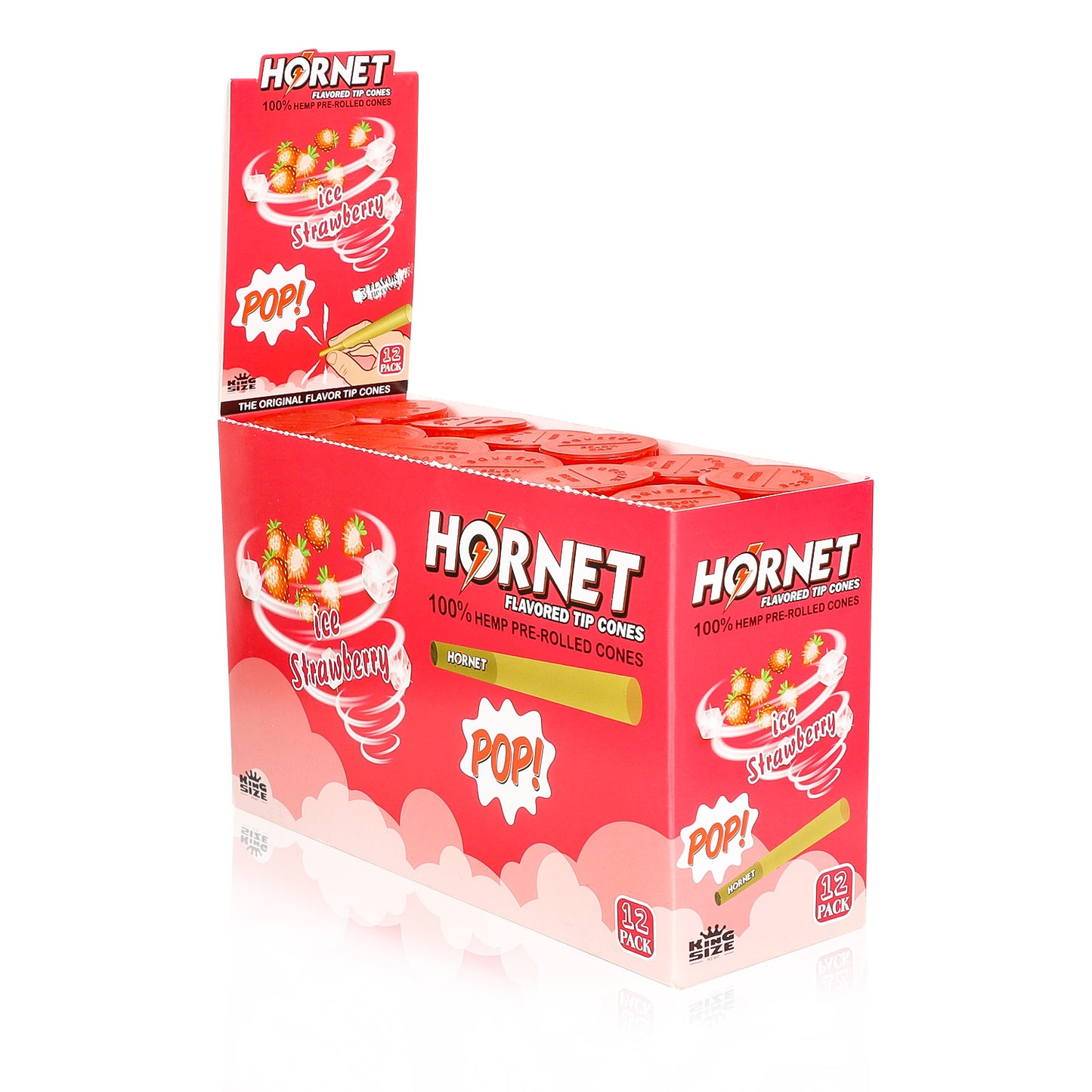 HORNET Strawberry Flavors Pre Rolled Cones, King Size Pre Rolled Rolling Paper With Tips, Slow Burning Rolling Cones & Flavored Pop, 3 PCS / Tube, 12 Tubes / Box