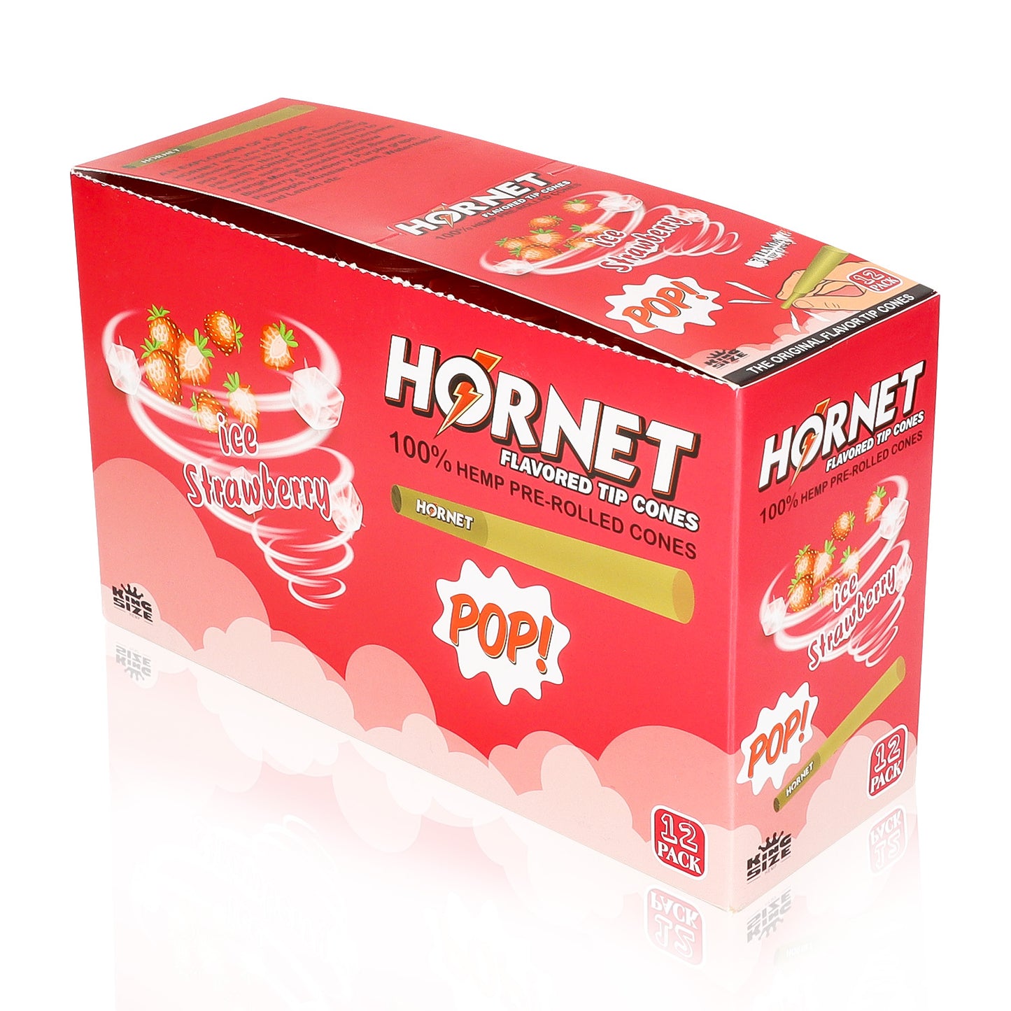 HORNET Strawberry Flavors Pre Rolled Cones, King Size Pre Rolled Rolling Paper With Tips, Slow Burning Rolling Cones & Flavored Pop, 3 PCS / Tube, 12 Tubes / Box