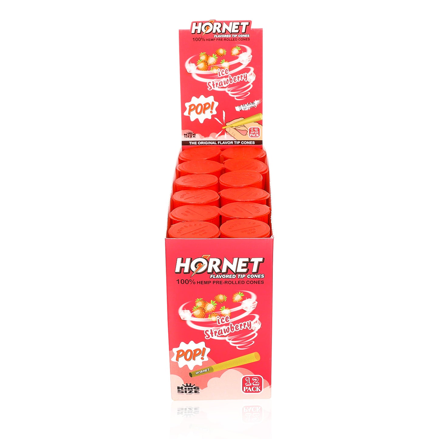 HORNET Strawberry Flavors Pre Rolled Cones, King Size Pre Rolled Rolling Paper With Tips, Slow Burning Rolling Cones & Flavored Pop, 3 PCS / Tube, 12 Tubes / Box