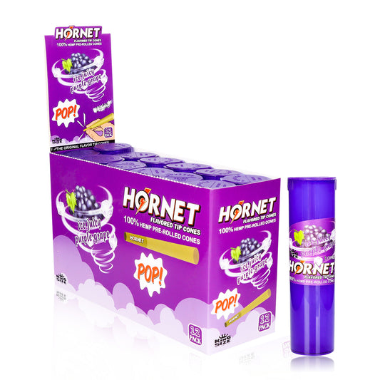 HORNET Grape Flavors Pre Rolled Cones, King Size Pre Rolled Rolling Paper With Tips, Slow Burning Rolling Cones & Flavored Pop, 3 PCS / Tube, 12 Tubes / Box