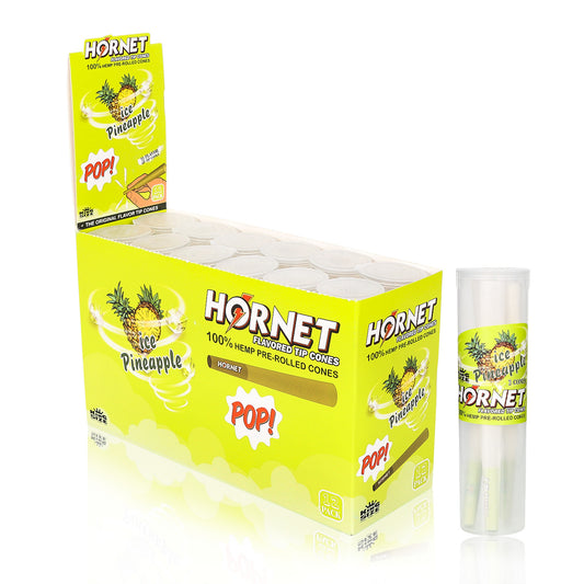 HORNET Pineapple Flavors Pre Rolled Cones, King Size Pre Rolled Rolling Paper With Tips, Slow Burning Rolling Cones & Flavored Pop, 3 PCS / Tube, 12 Tubes / Box