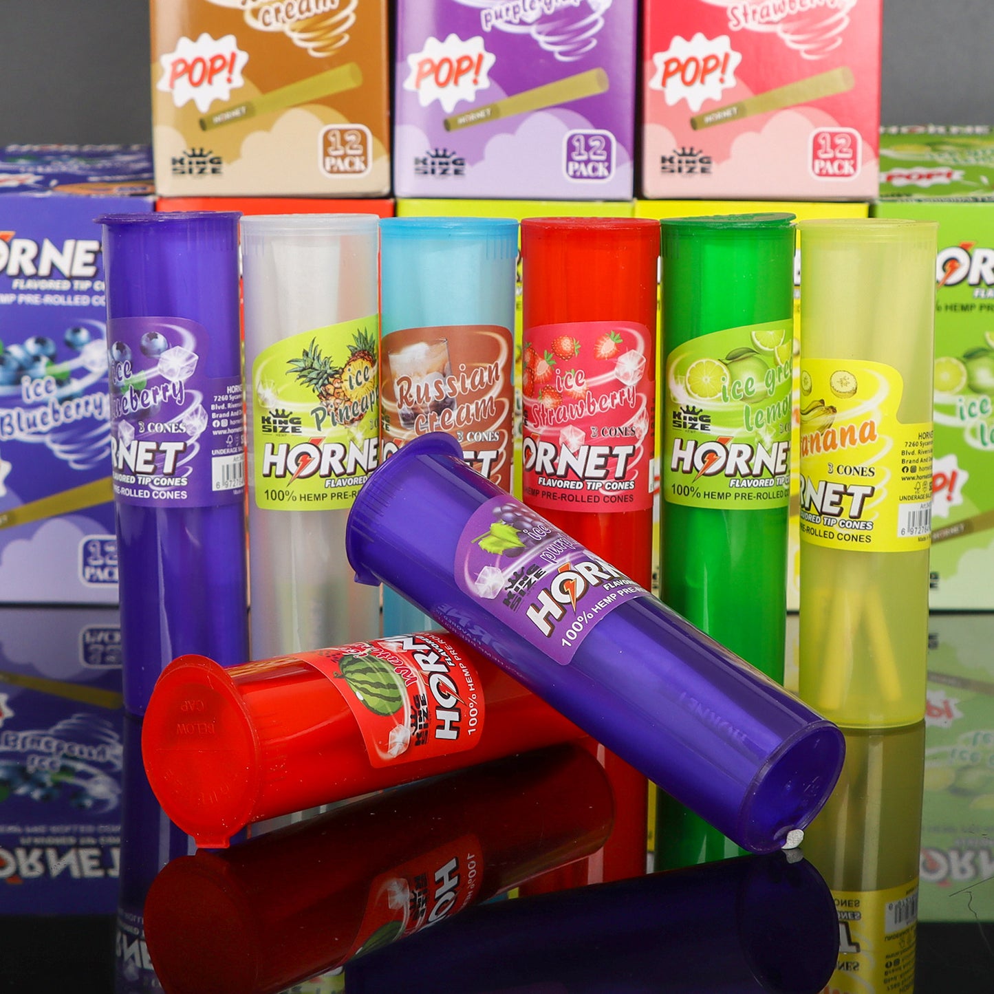 HORNET Pineapple Flavors Pre Rolled Cones, King Size Pre Rolled Rolling Paper With Tips, Slow Burning Rolling Cones & Flavored Pop, 3 PCS / Tube, 12 Tubes / Box