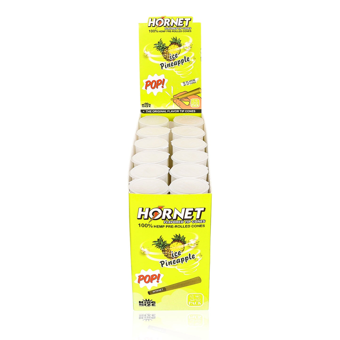 HORNET Pineapple Flavors Pre Rolled Cones, King Size Pre Rolled Rolling Paper With Tips, Slow Burning Rolling Cones & Flavored Pop, 3 PCS / Tube, 12 Tubes / Box