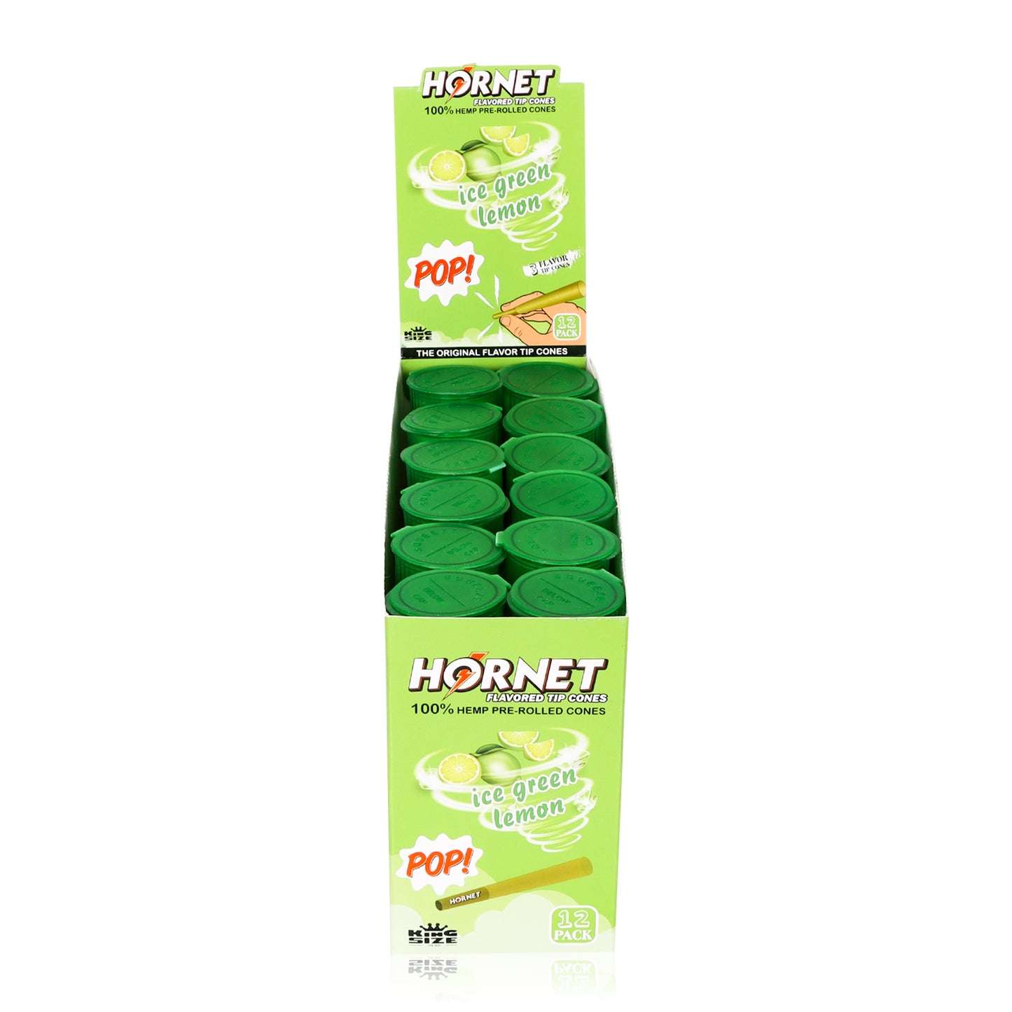 HORNET Ice Green Lemon Flavors Pre Rolled Cones, King Size Pre Rolled Rolling Paper With Tips, Slow Burning Rolling Cones & Flavored Pop, 3 PCS / Tube, 12 Tubes / Box