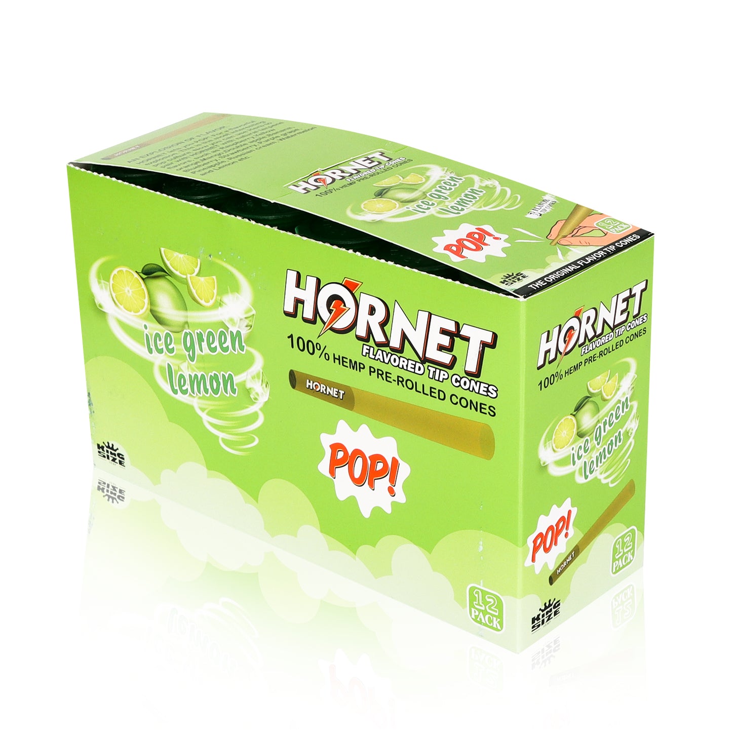 HORNET Ice Green Lemon Flavors Pre Rolled Cones, King Size Pre Rolled Rolling Paper With Tips, Slow Burning Rolling Cones & Flavored Pop, 3 PCS / Tube, 12 Tubes / Box