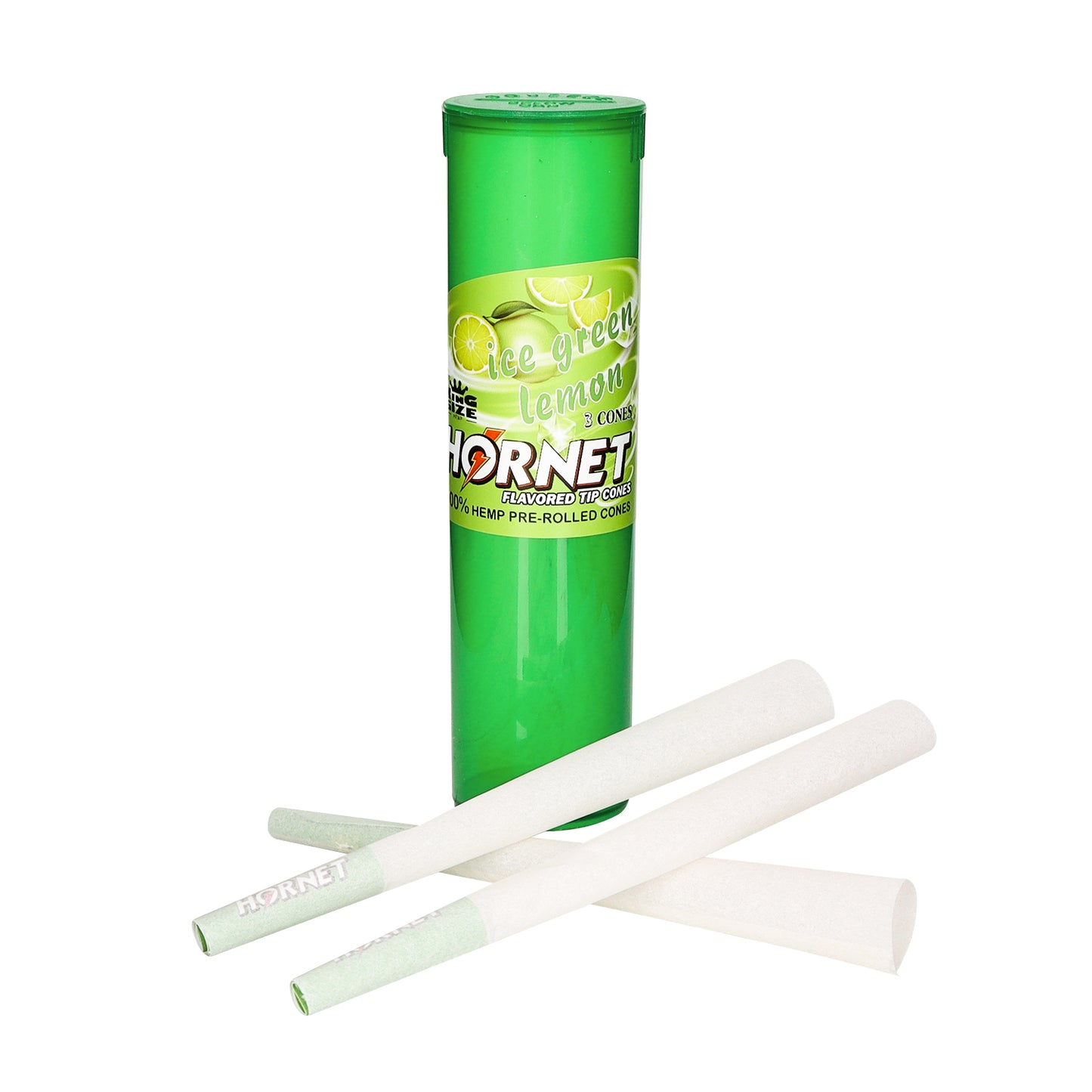 HORNET Ice Green Lemon Flavors Pre Rolled Cones, King Size Pre Rolled Rolling Paper With Tips, Slow Burning Rolling Cones & Flavored Pop, 3 PCS / Tube, 12 Tubes / Box