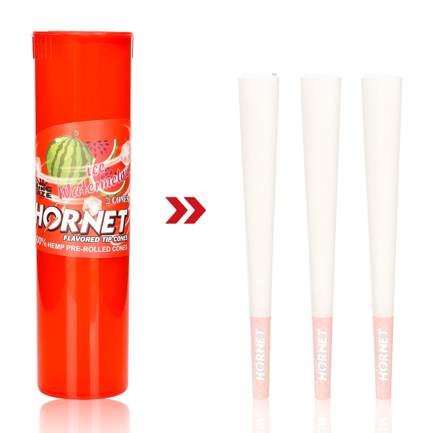 HORNET Watermelon Flavors Pre Rolled Cones, King Size Pre Rolled Rolling Paper With Tips, Slow Burning Rolling Cones & Flavored Pop, 3 PCS / Tube, 12 Tubes / Box